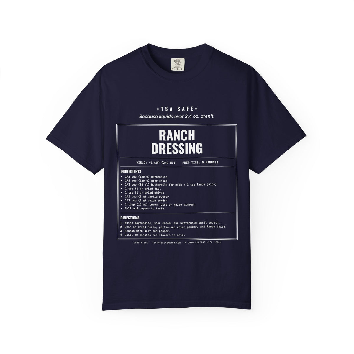 Ranch Dressing Recipe Shirt | TSA Safe Vintage Tee in True Navy