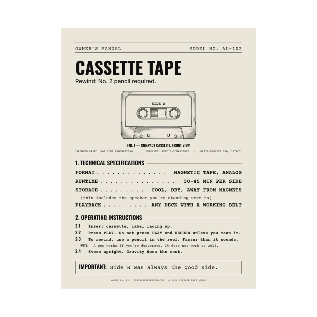 Cassette Tape Owner's Manual Poster | Retro Analog Life Wall Art