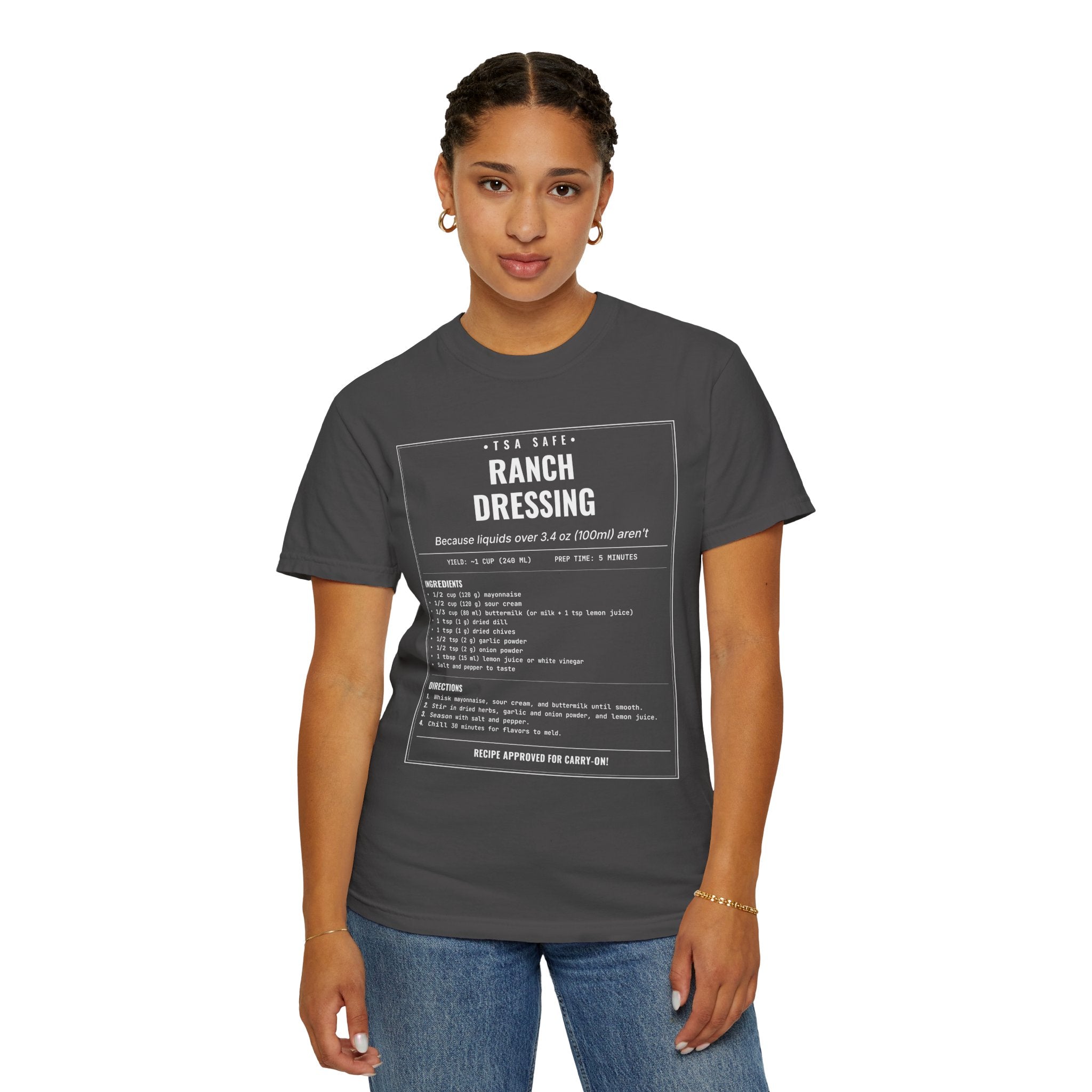 TSA-Safe Ranch Dressing | Vintage Recipe Card T-Shirt — White Ink
