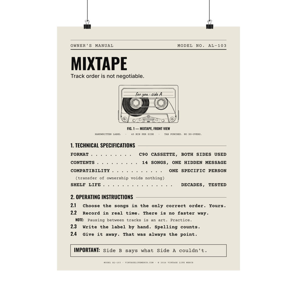 Mixtape Owner's Manual Poster | Retro Analog Life Wall Art in 18″ x 24″