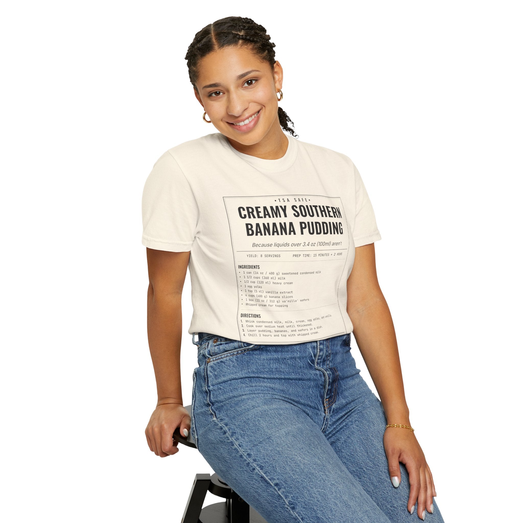 Creamy Southern Banana Pudding | Vintage Recipe Card T-Shirt — Black Ink