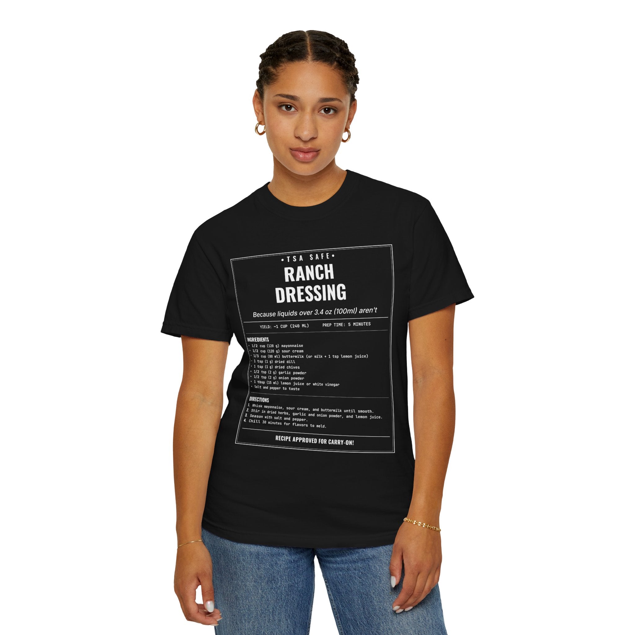 TSA-Safe Ranch Dressing | Vintage Recipe Card T-Shirt — White Ink