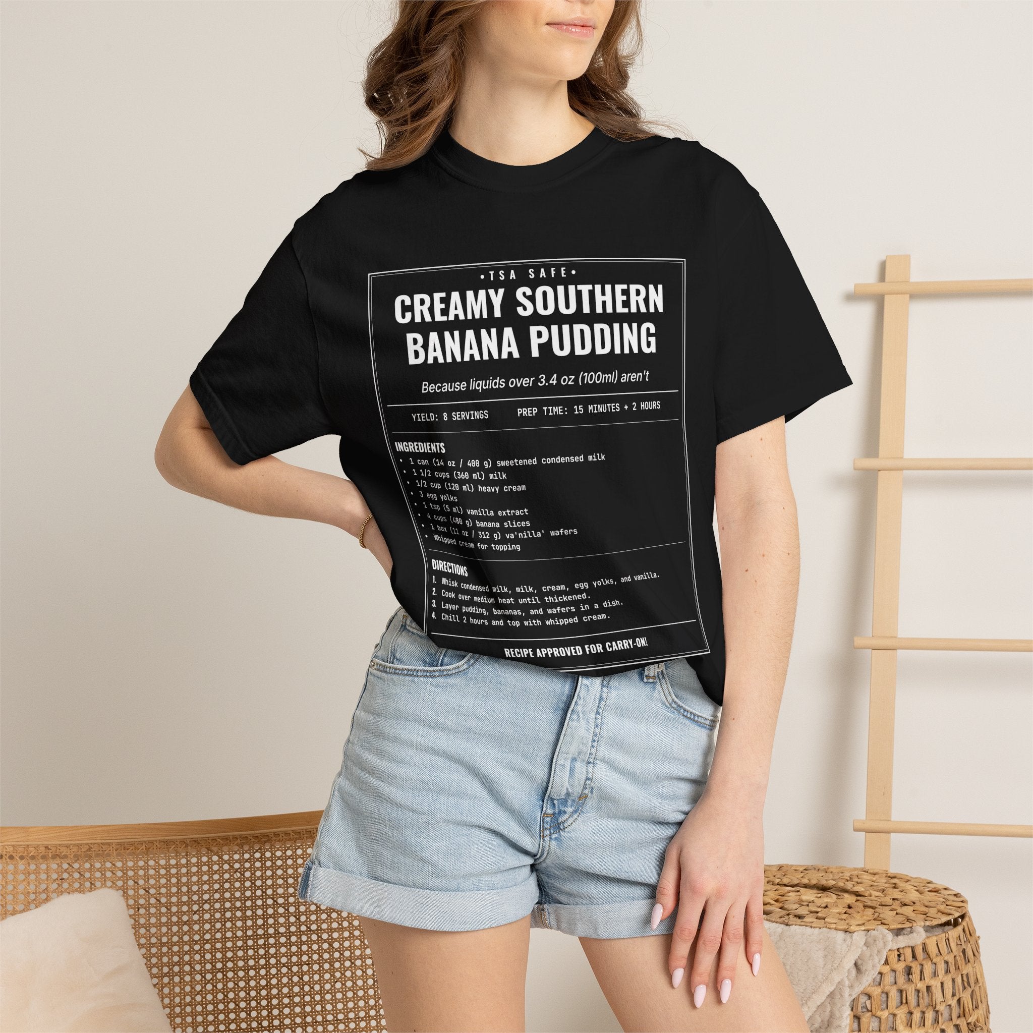 Creamy Southern Banana Pudding | Vintage Recipe Card T-Shirt — White Ink