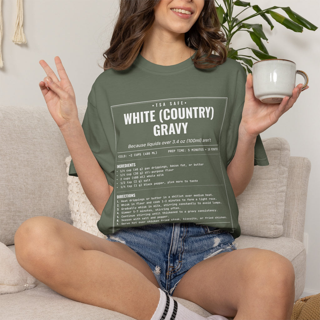 White Country Gravy | Vintage Recipe Card T-Shirt — White Ink