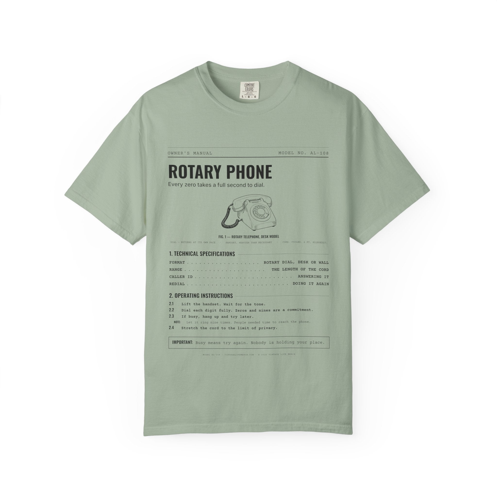 Rotary Phone Spec Sheet Shirt | Analog Life Vintage Tee in Bay
