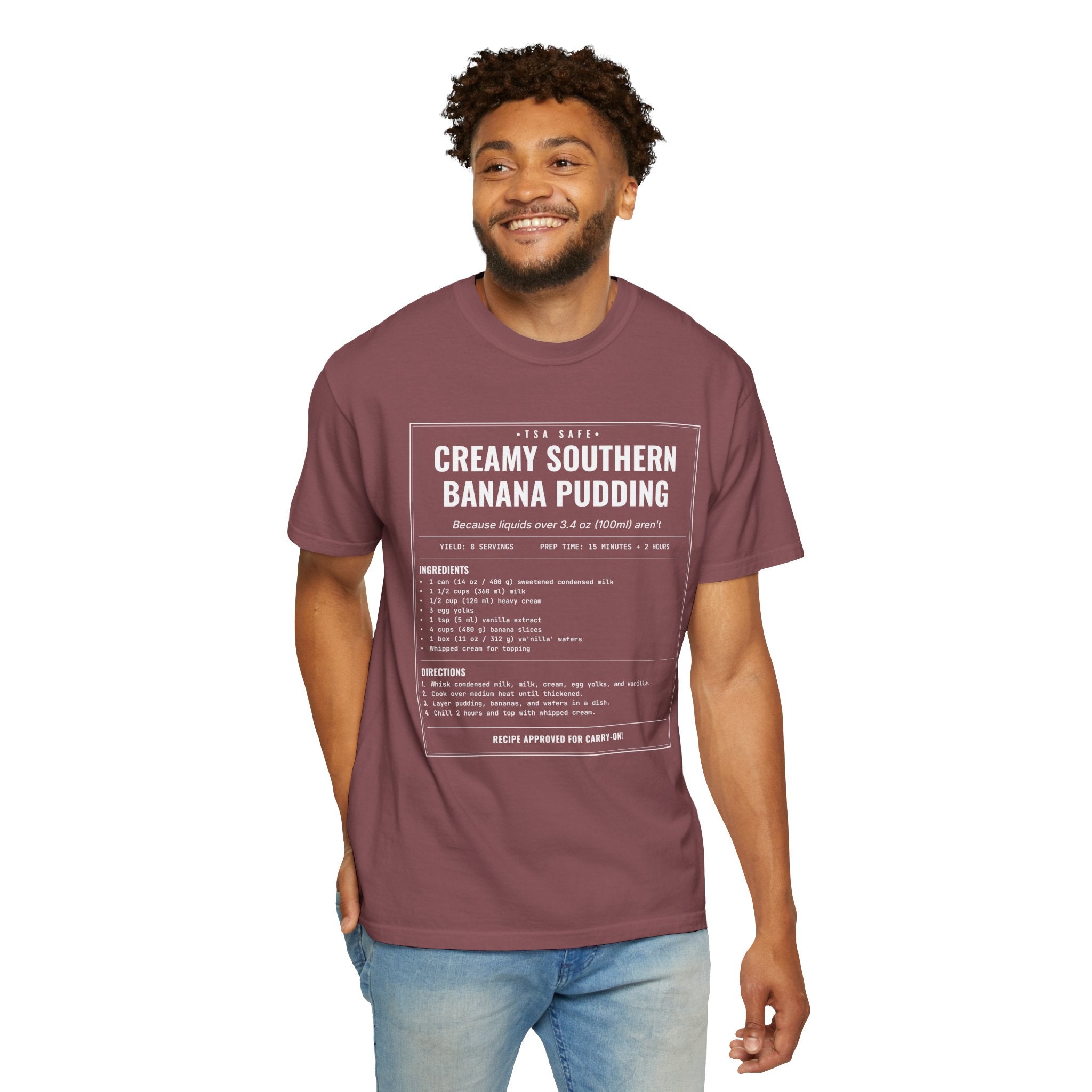 Creamy Southern Banana Pudding | Vintage Recipe Card T-Shirt — White Ink