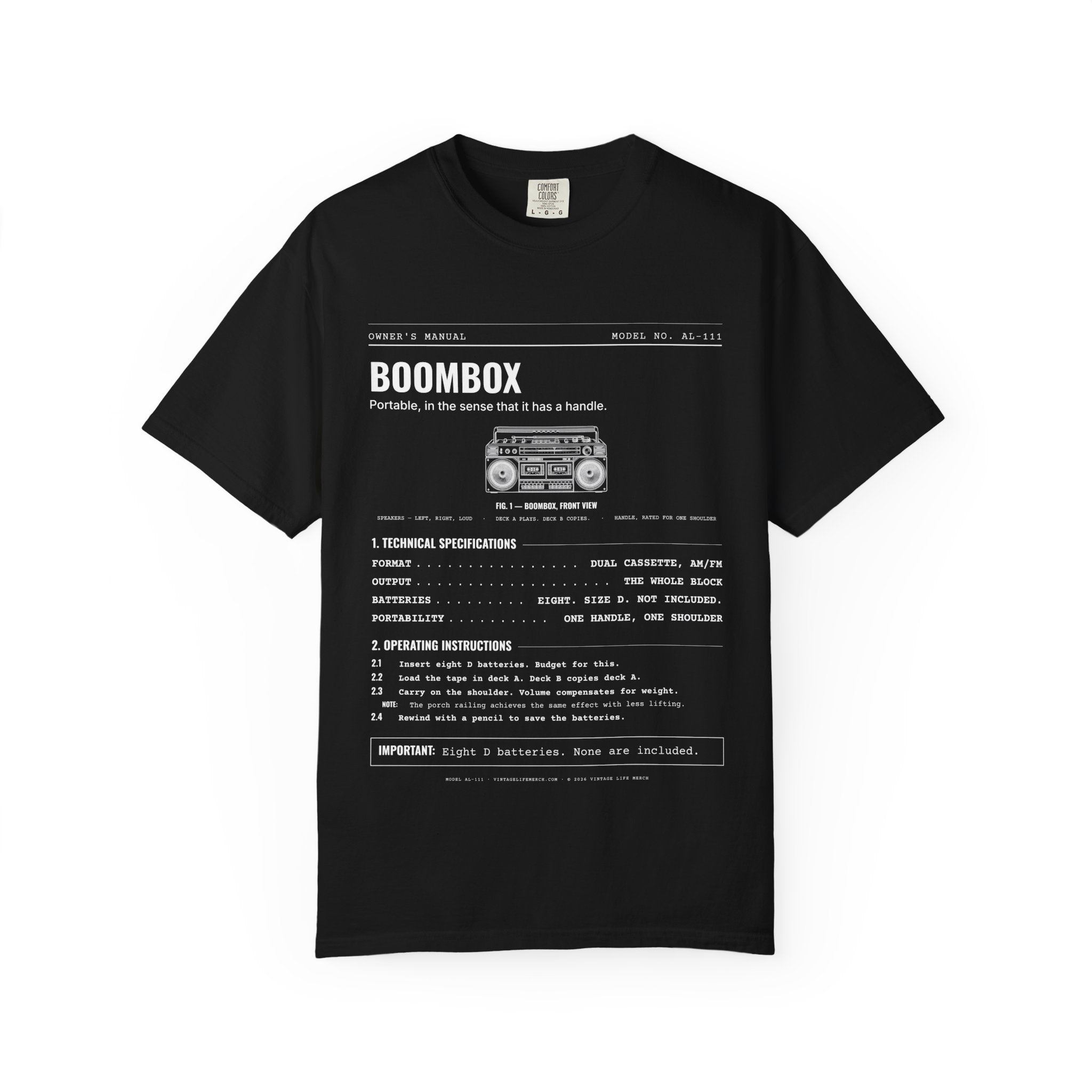 Boombox Spec Sheet Shirt | Analog Life Vintage Tee in Black