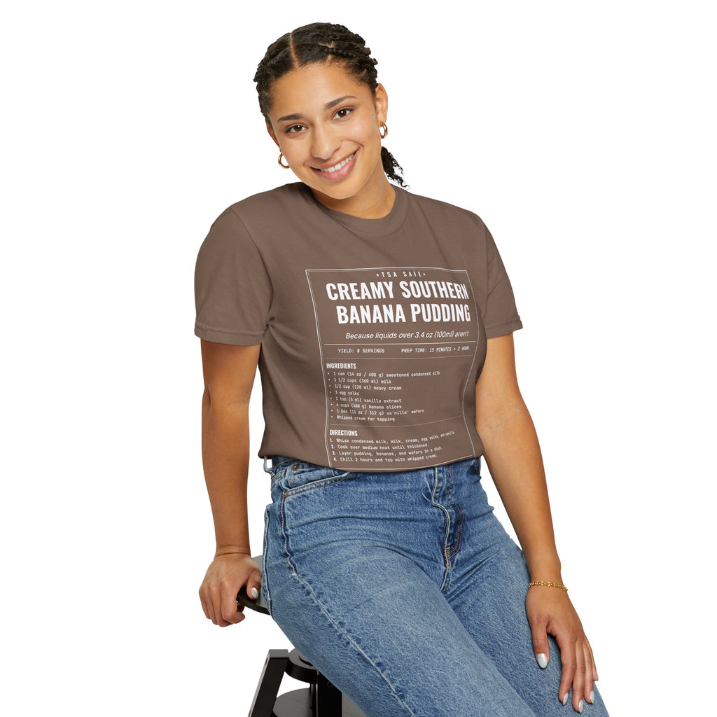 Creamy Southern Banana Pudding | Vintage Recipe Card T-Shirt — White Ink