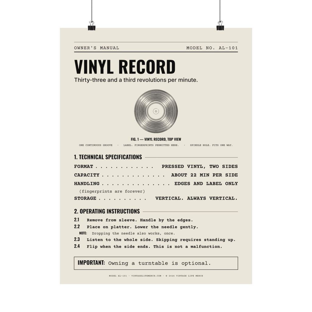 Vinyl Record Owner's Manual Poster | Retro Analog Life Wall Art in 18″ x 24″