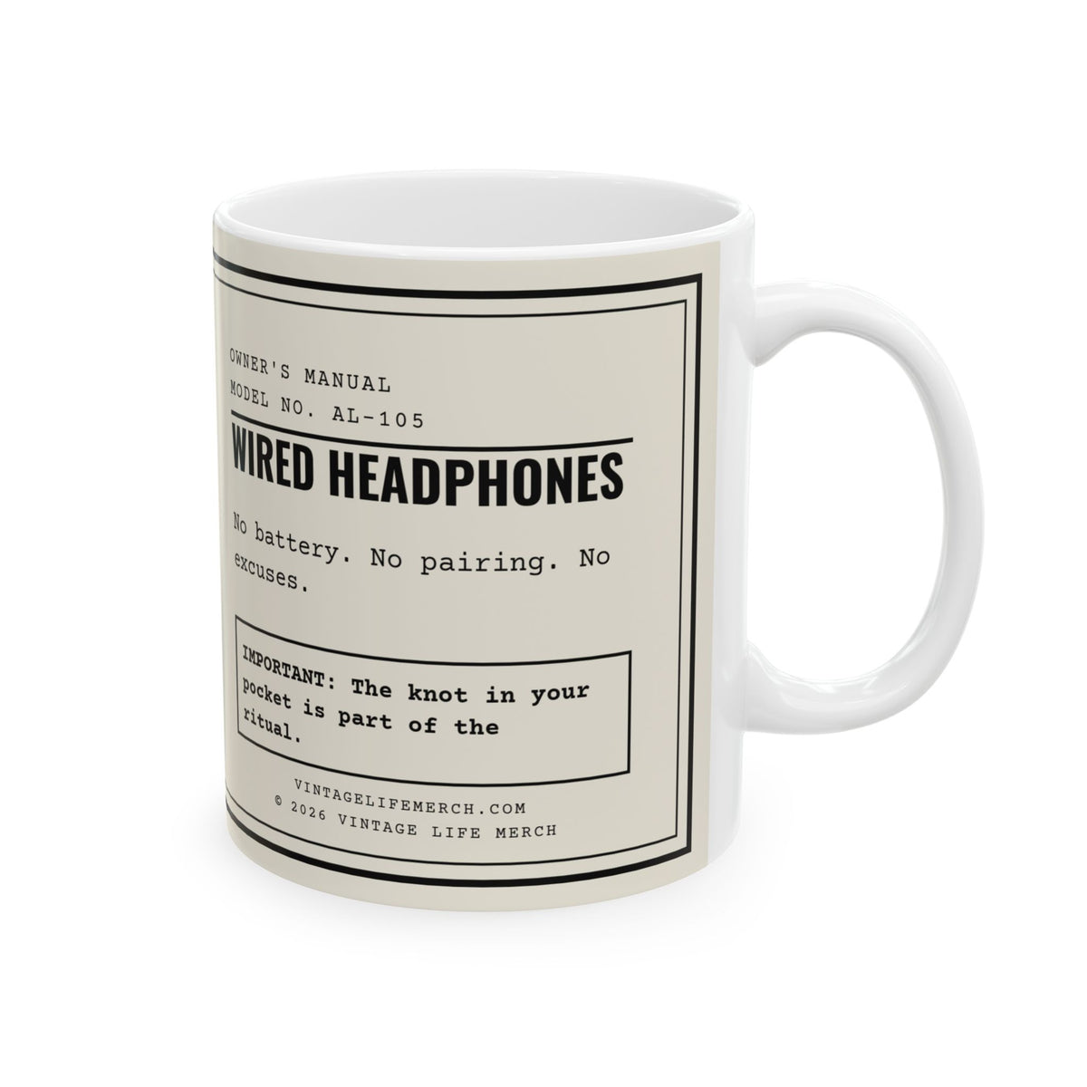 Wired Headphones Owner's Manual Mug | Retro Analog Life Coffee Mug
