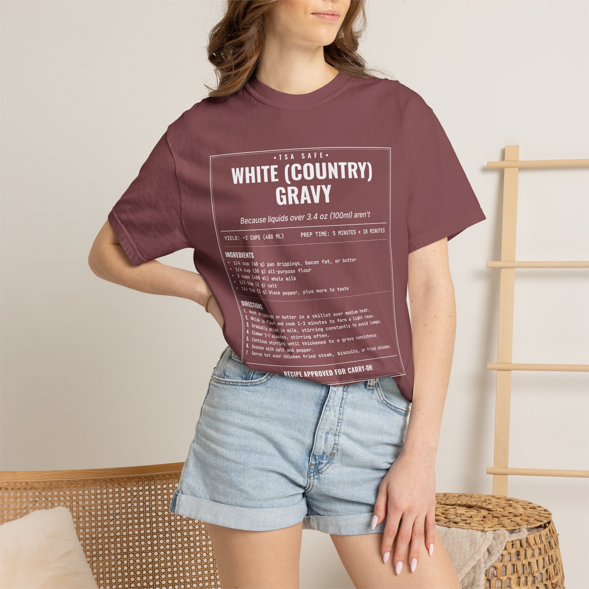 White Country Gravy | Vintage Recipe Card T-Shirt — White Ink