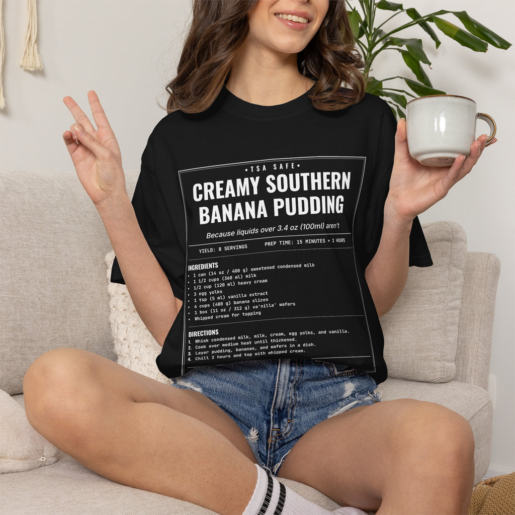 Creamy Southern Banana Pudding | Vintage Recipe Card T-Shirt — White Ink