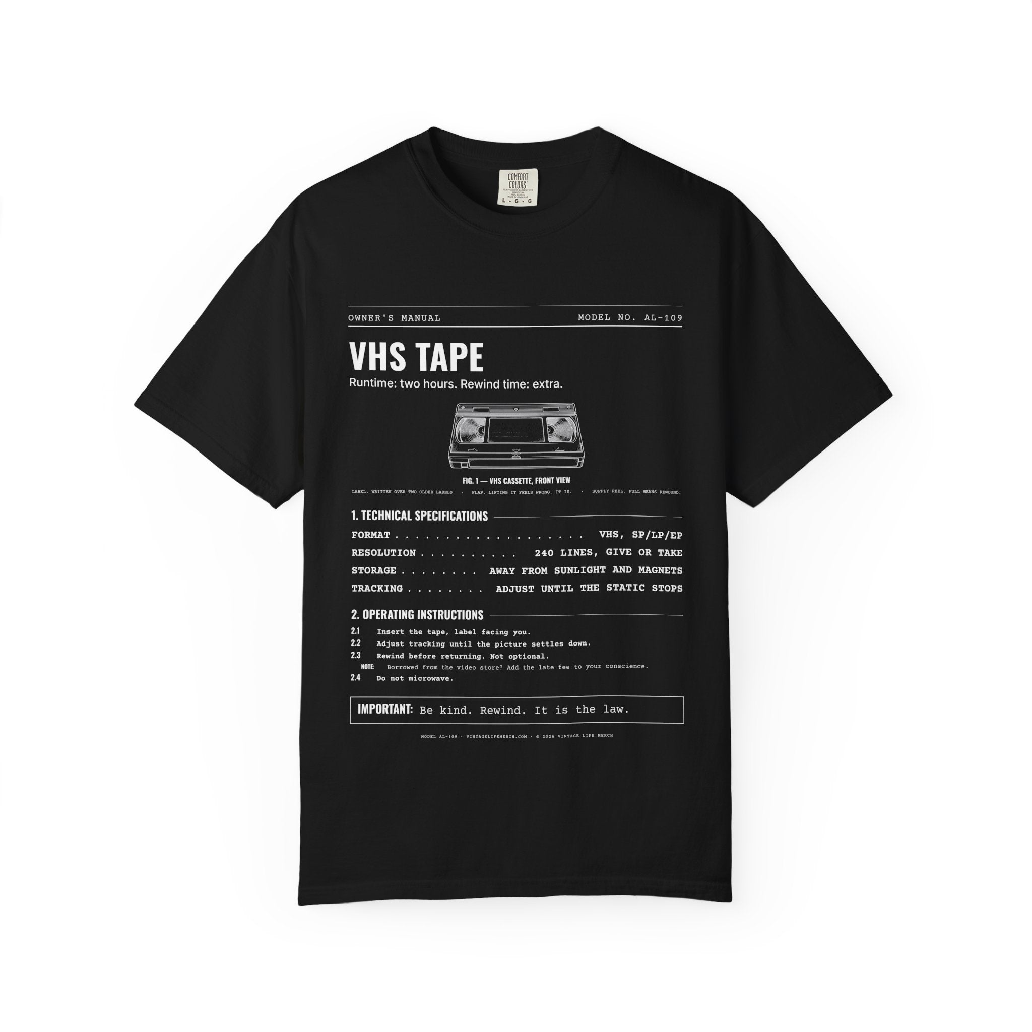 VHS Tape Spec Sheet Shirt | Analog Life Vintage Tee in Black