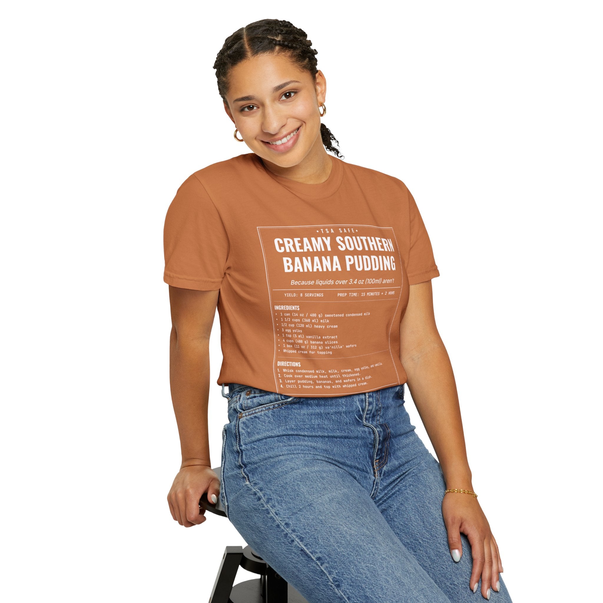 Creamy Southern Banana Pudding | Vintage Recipe Card T-Shirt — White Ink
