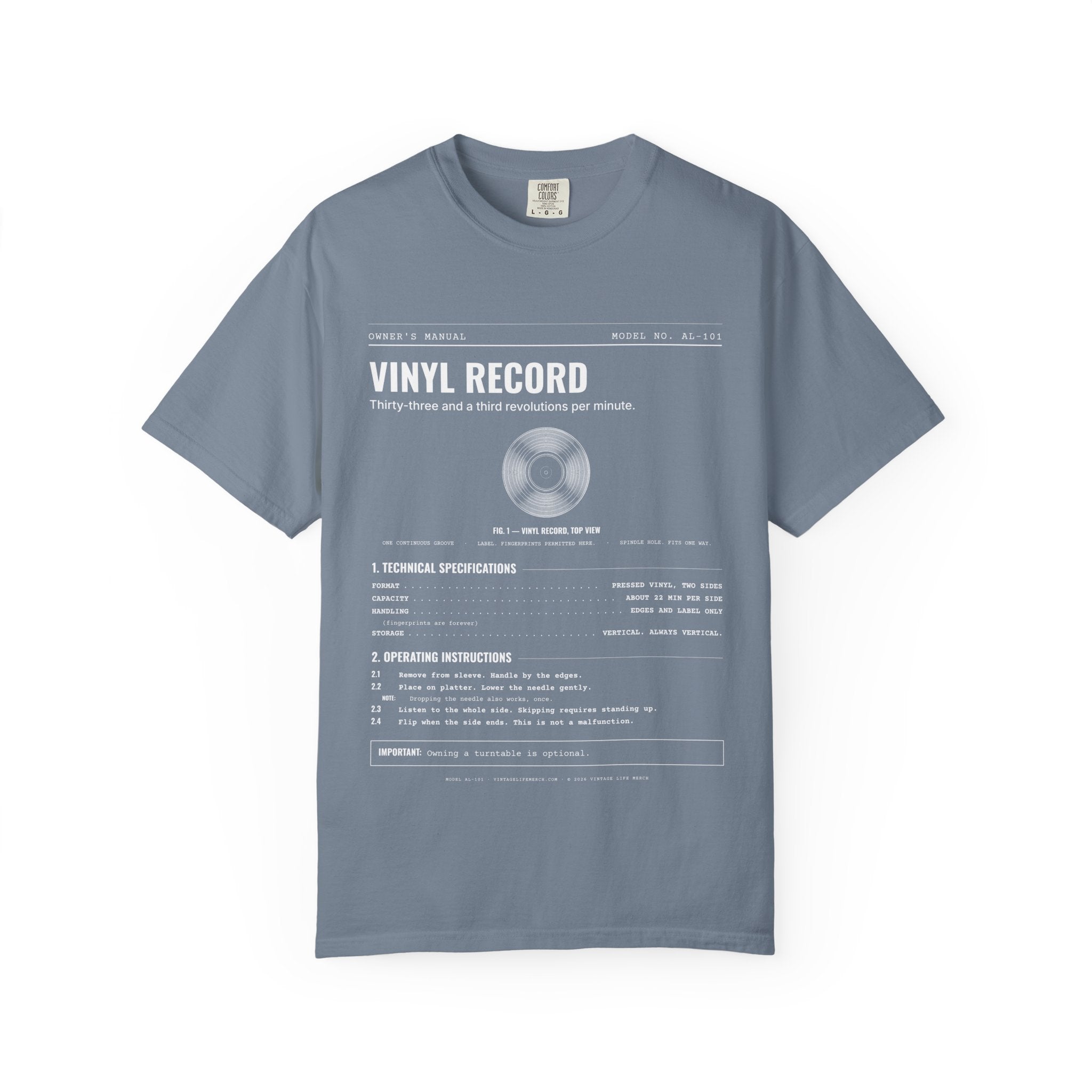 Vinyl Record Spec Sheet Shirt | Analog Life Vintage Tee in Blue Jean