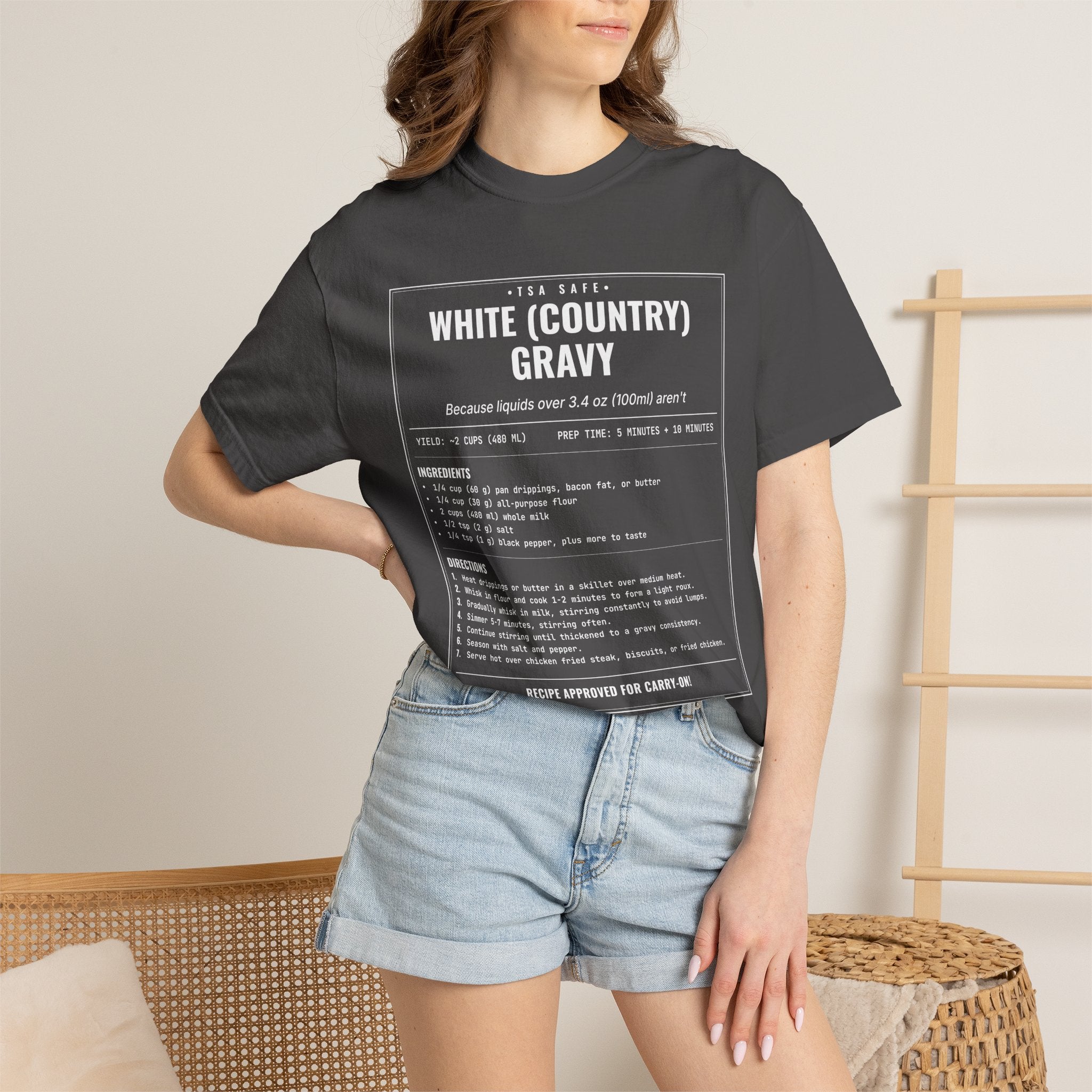 White Country Gravy | Vintage Recipe Card T-Shirt — White Ink