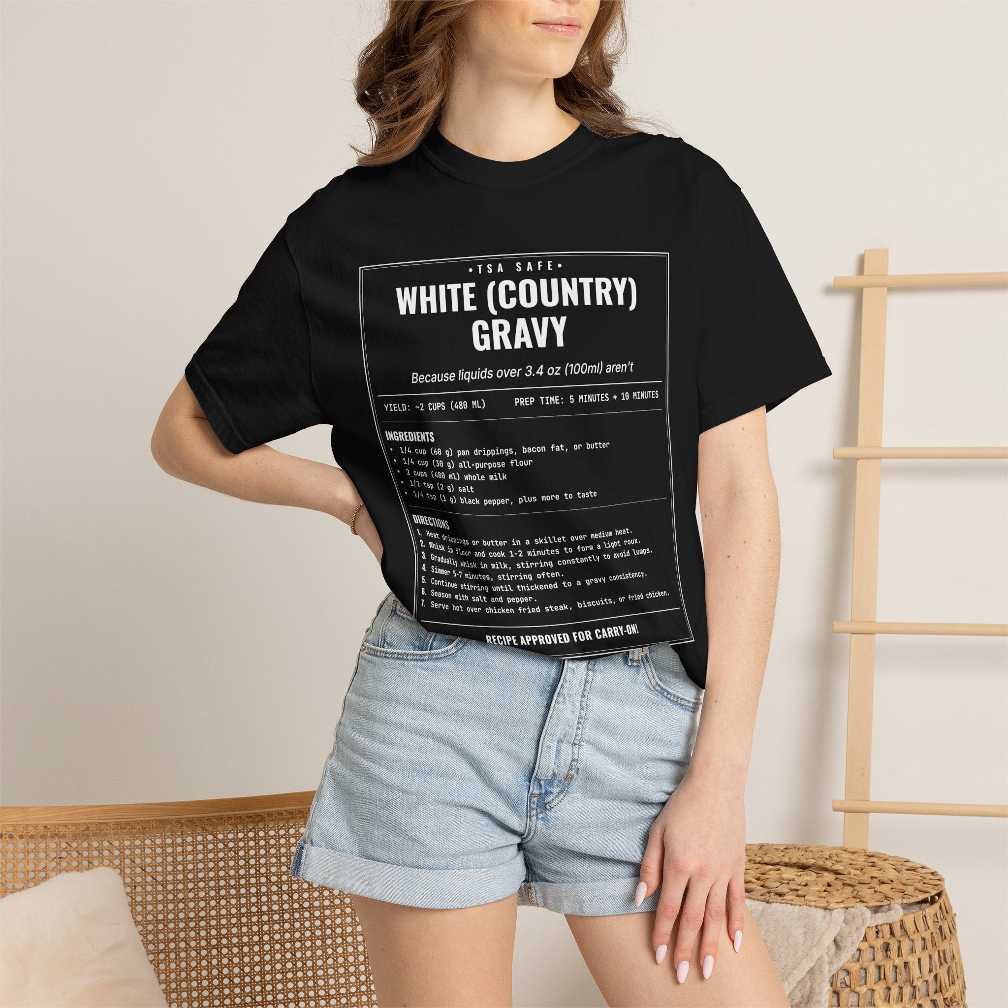 White Country Gravy | Vintage Recipe Card T-Shirt — White Ink