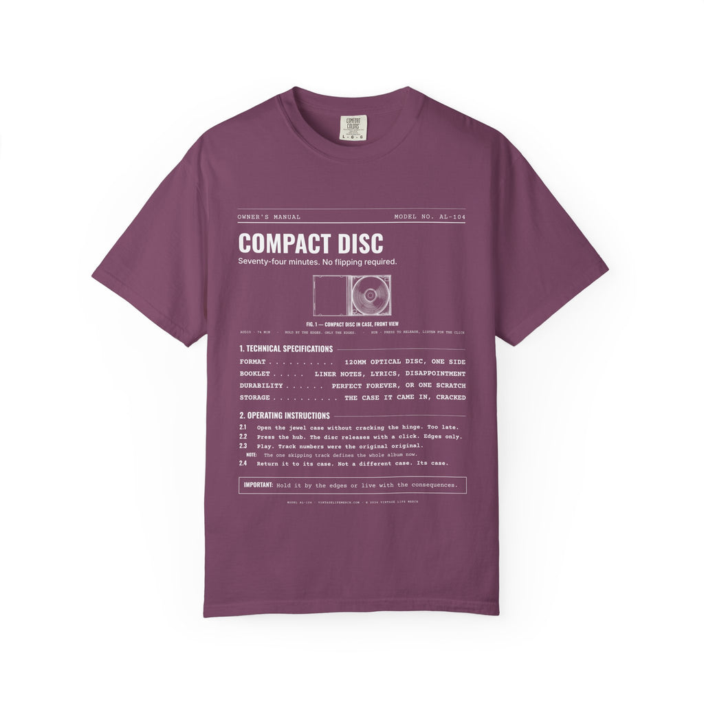 Compact Disc Spec Sheet Shirt | Analog Life Vintage Tee in Berry