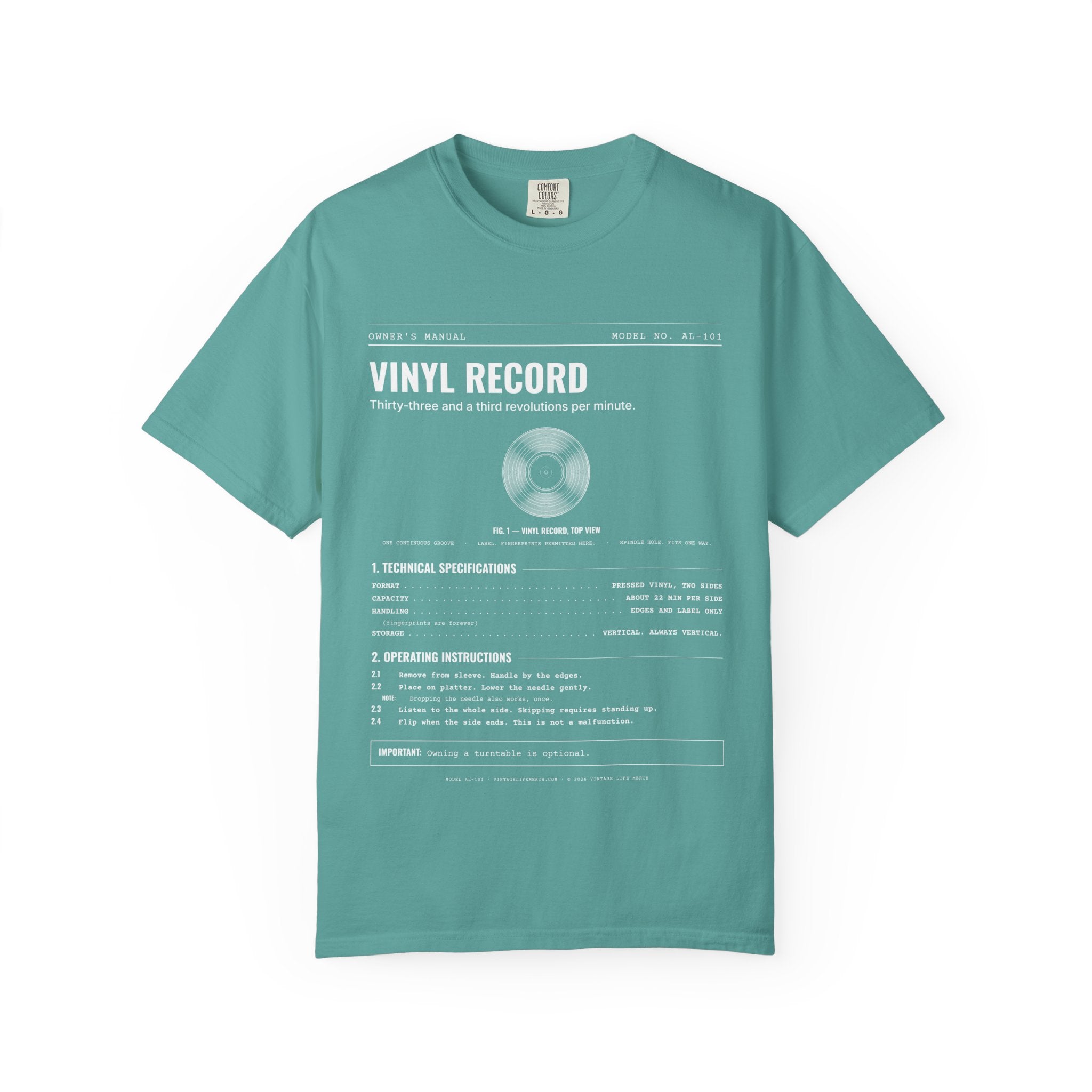 Vinyl Record Spec Sheet Shirt | Analog Life Vintage Tee in Seafoam