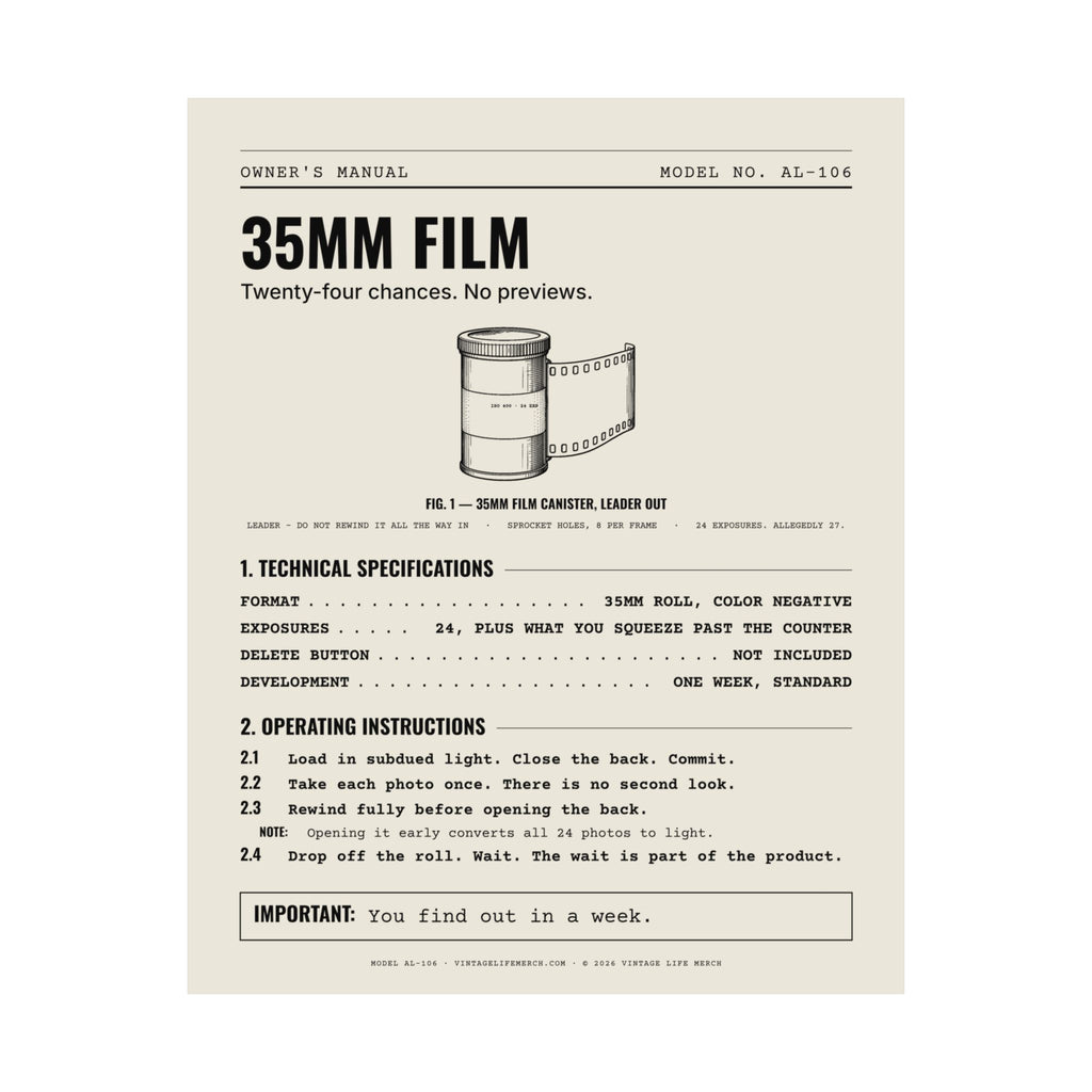 35mm Film Owner's Manual Poster | Retro Analog Life Wall Art