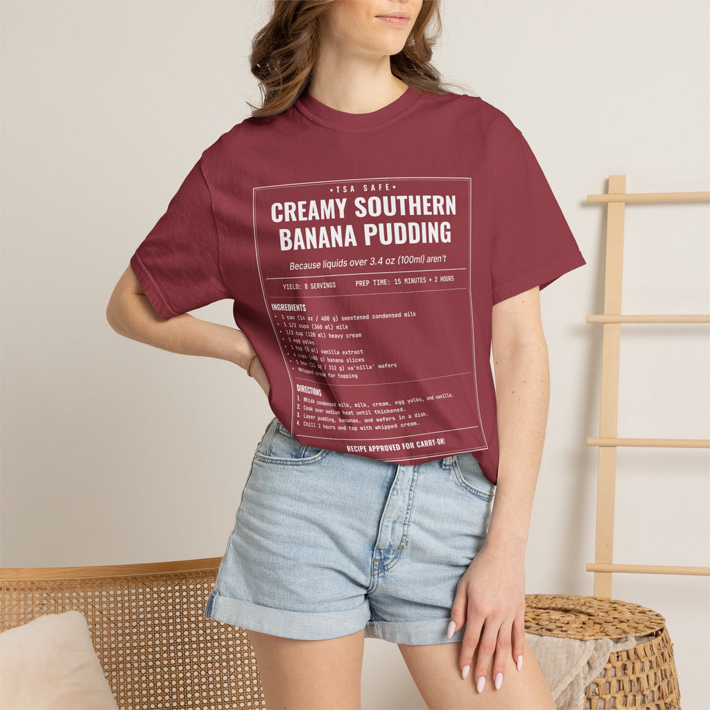 Creamy Southern Banana Pudding | Vintage Recipe Card T-Shirt — White Ink