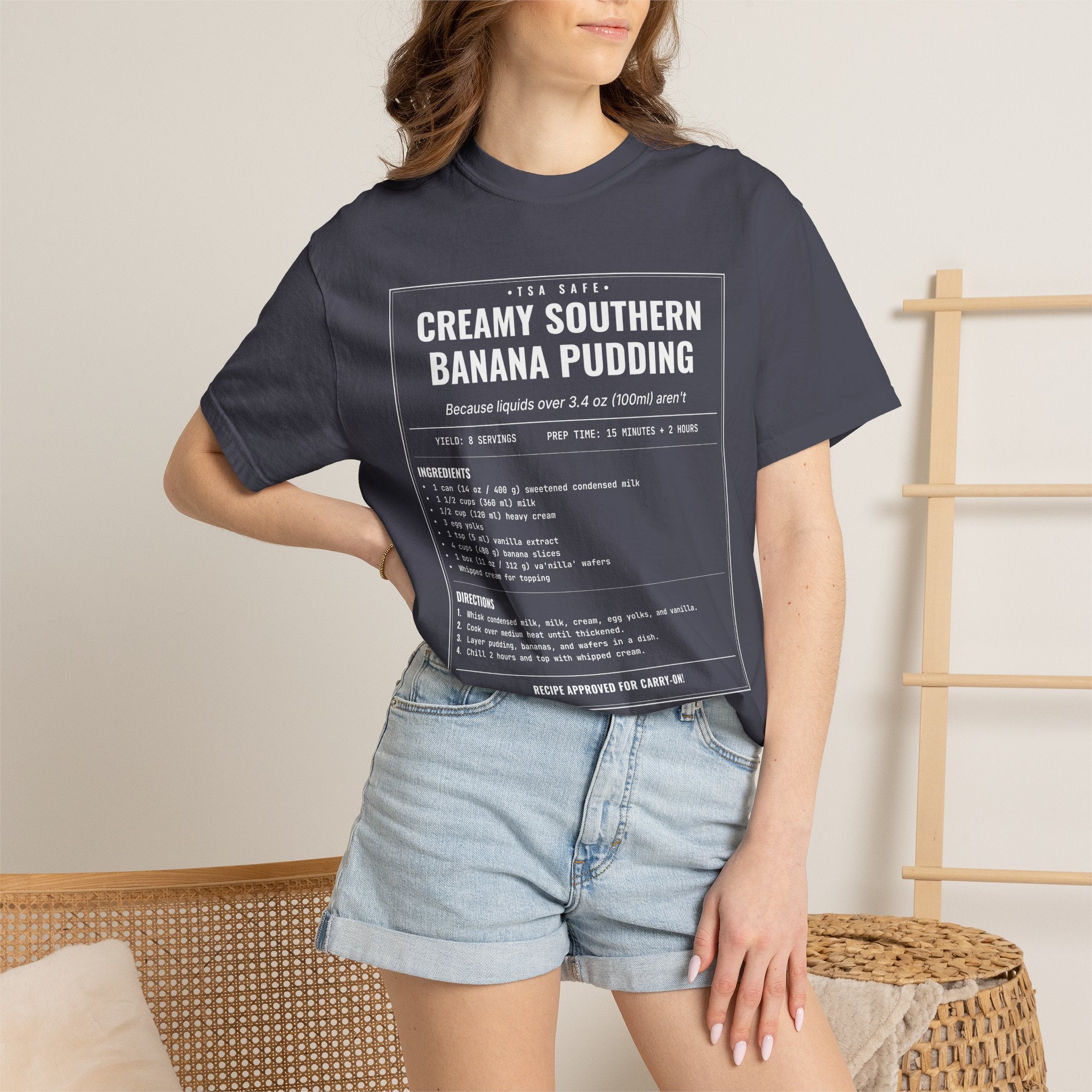 Creamy Southern Banana Pudding | Vintage Recipe Card T-Shirt — White Ink