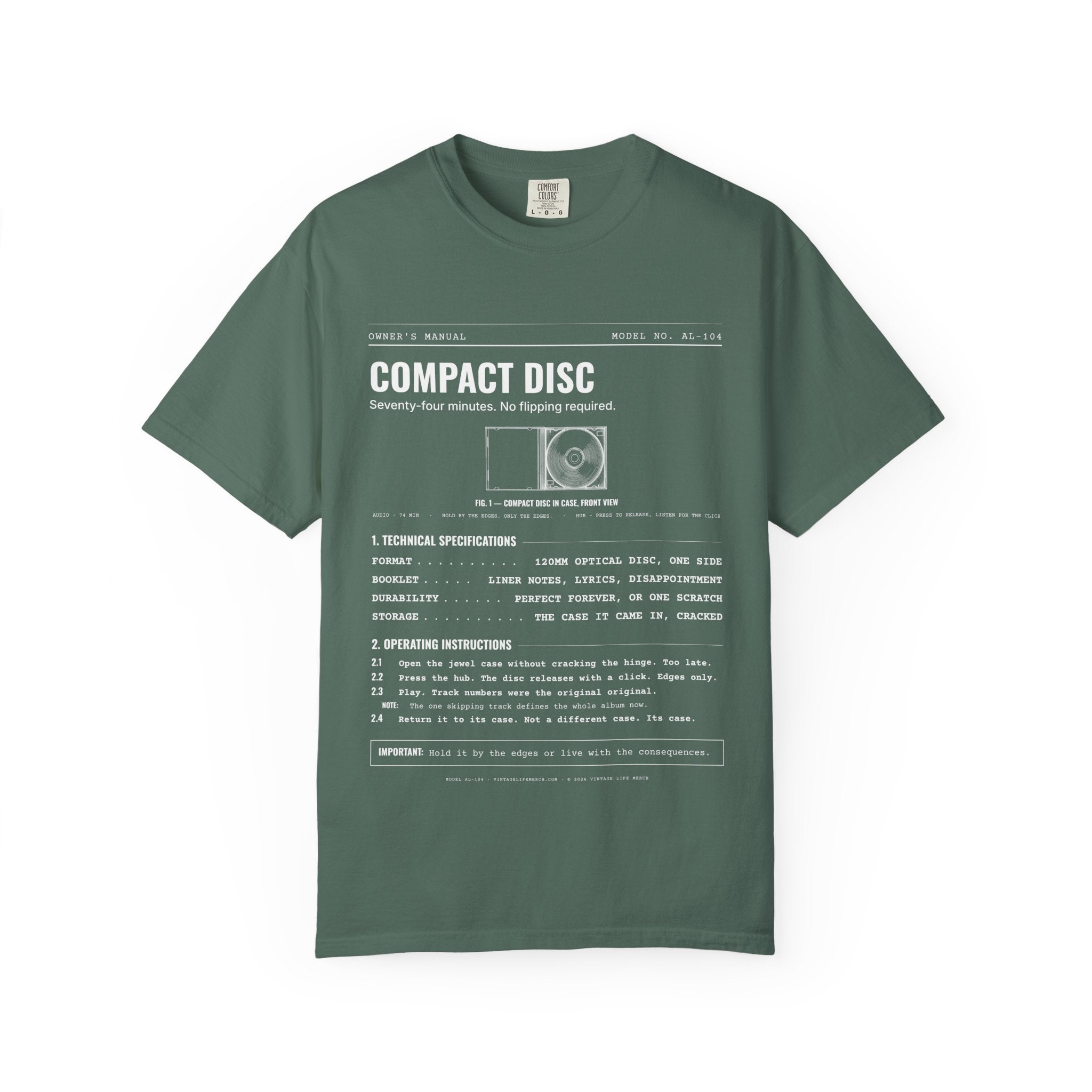 Compact Disc Spec Sheet Shirt | Analog Life Vintage Tee in Blue Spruce