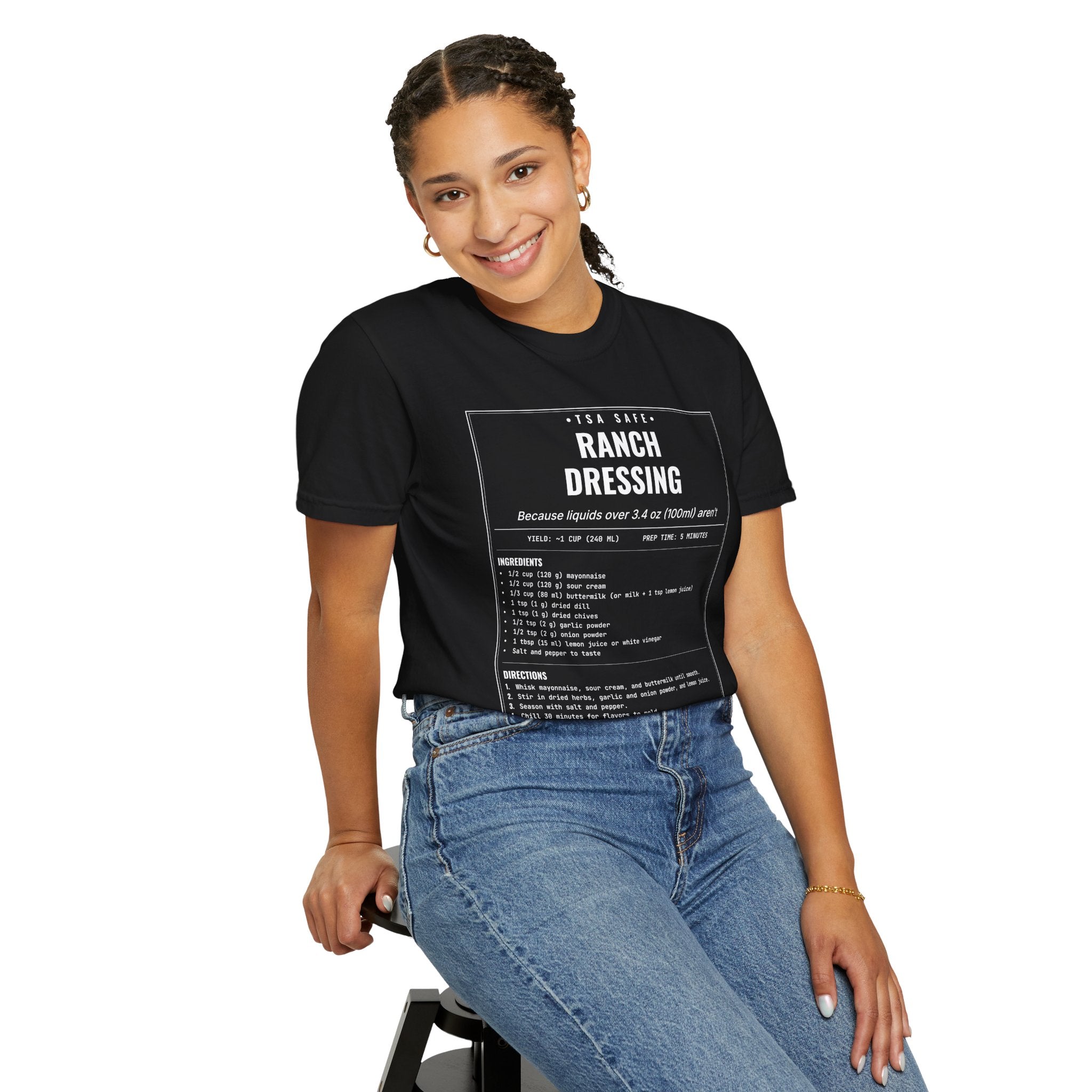 TSA-Safe Ranch Dressing | Vintage Recipe Card T-Shirt — White Ink