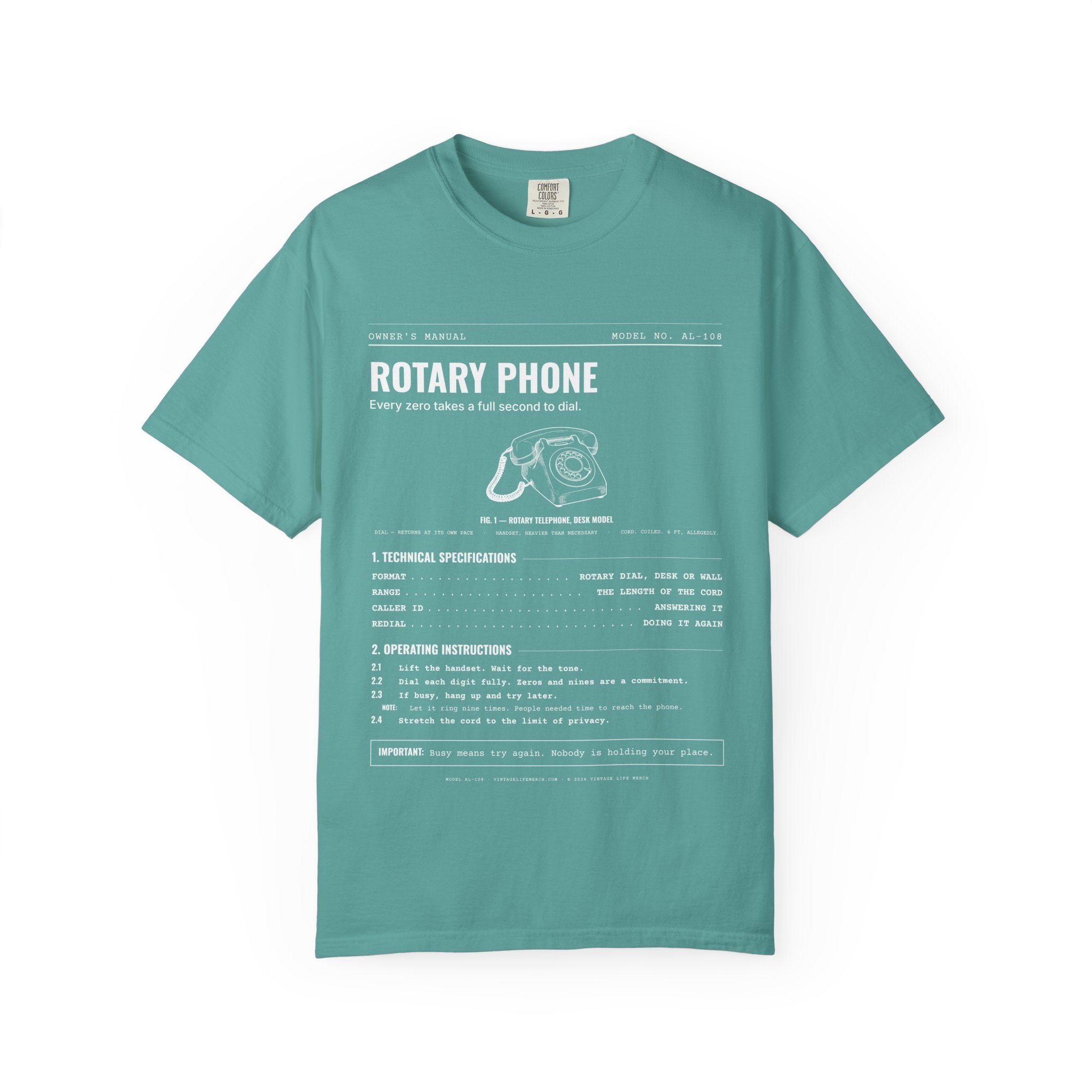 Rotary Phone Spec Sheet Shirt | Analog Life Vintage Tee in Seafoam