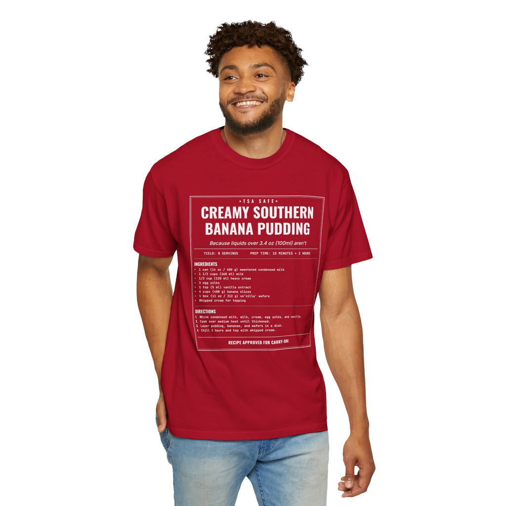 Creamy Southern Banana Pudding | Vintage Recipe Card T-Shirt — White Ink