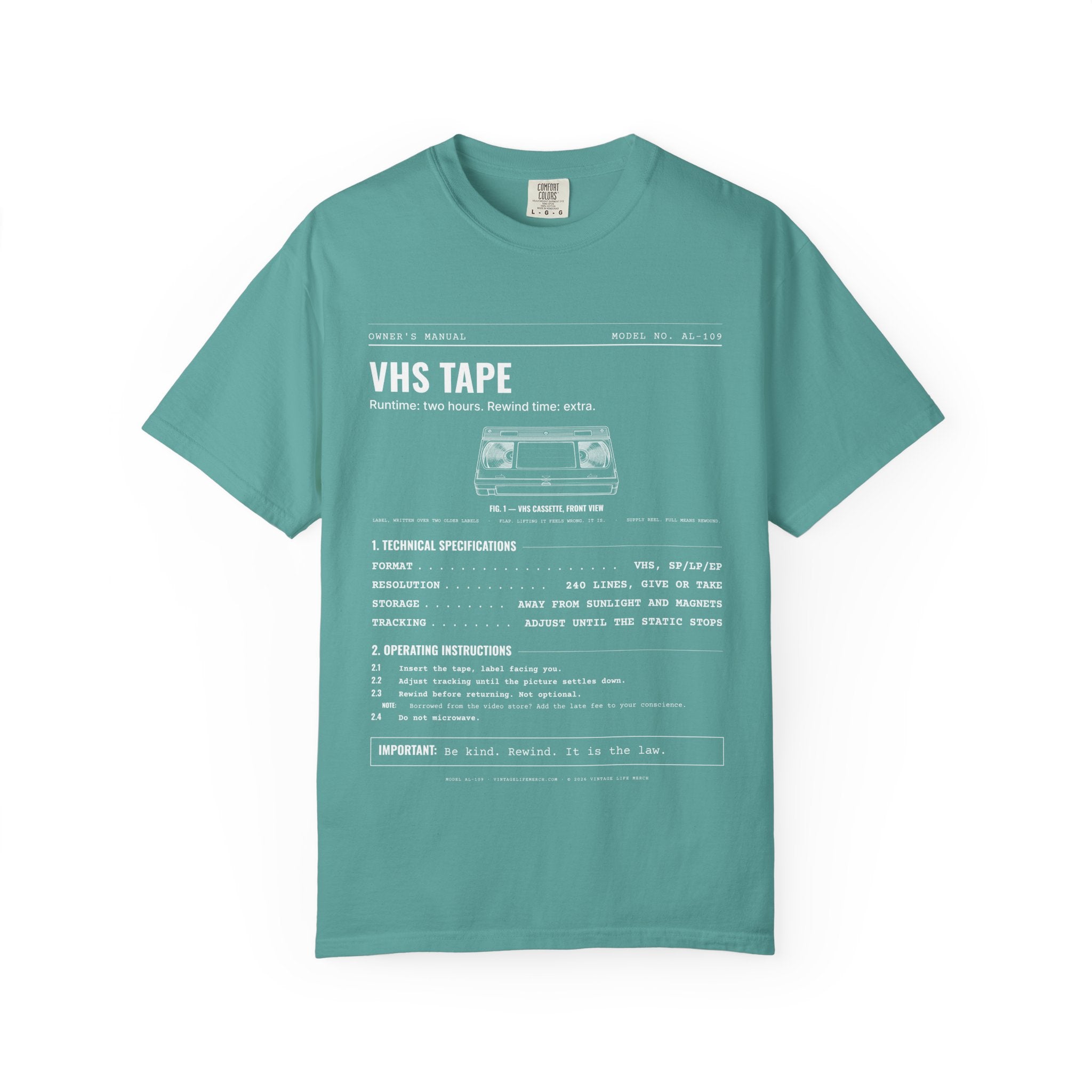 VHS Tape Spec Sheet Shirt | Analog Life Vintage Tee in Seafoam