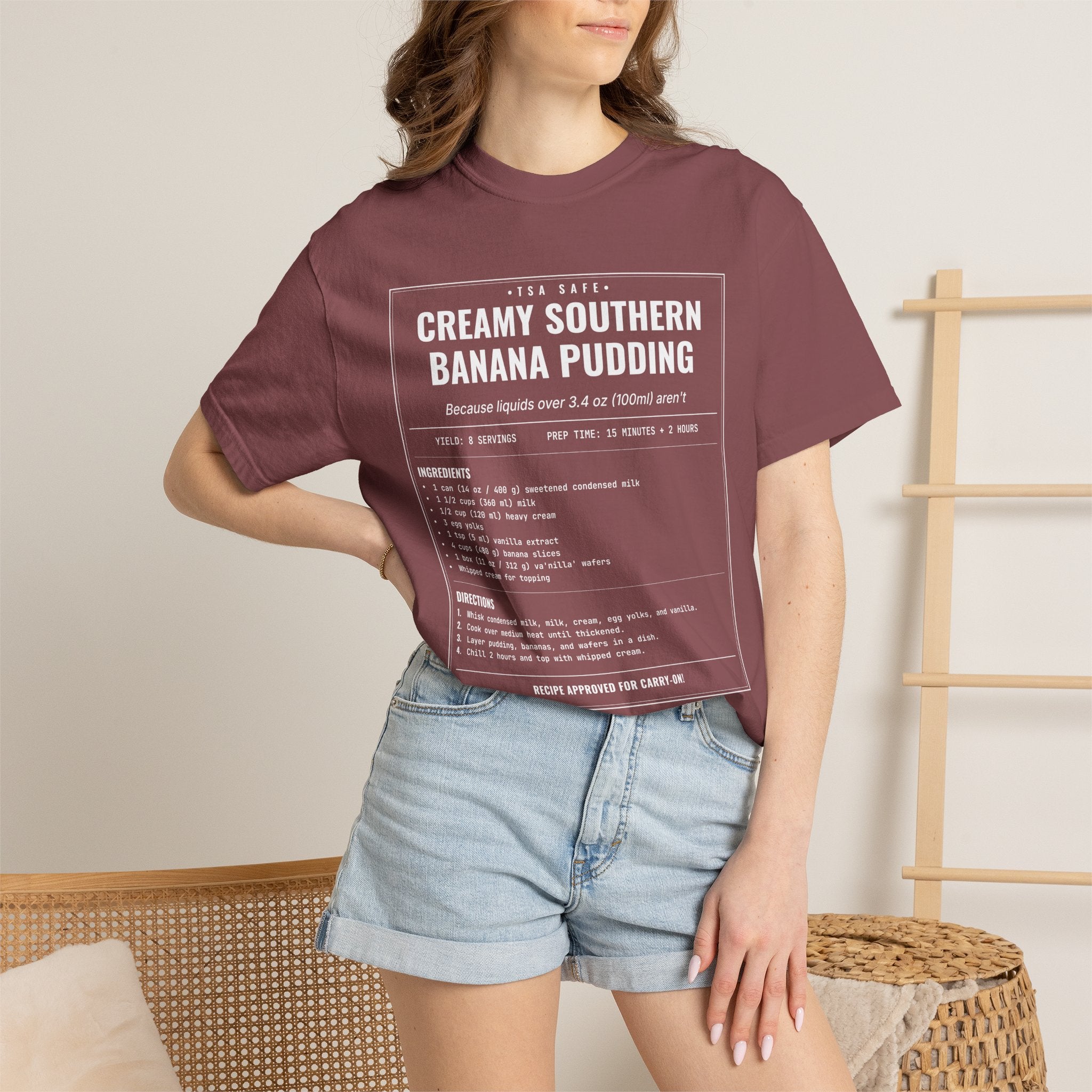 Creamy Southern Banana Pudding | Vintage Recipe Card T-Shirt — White Ink