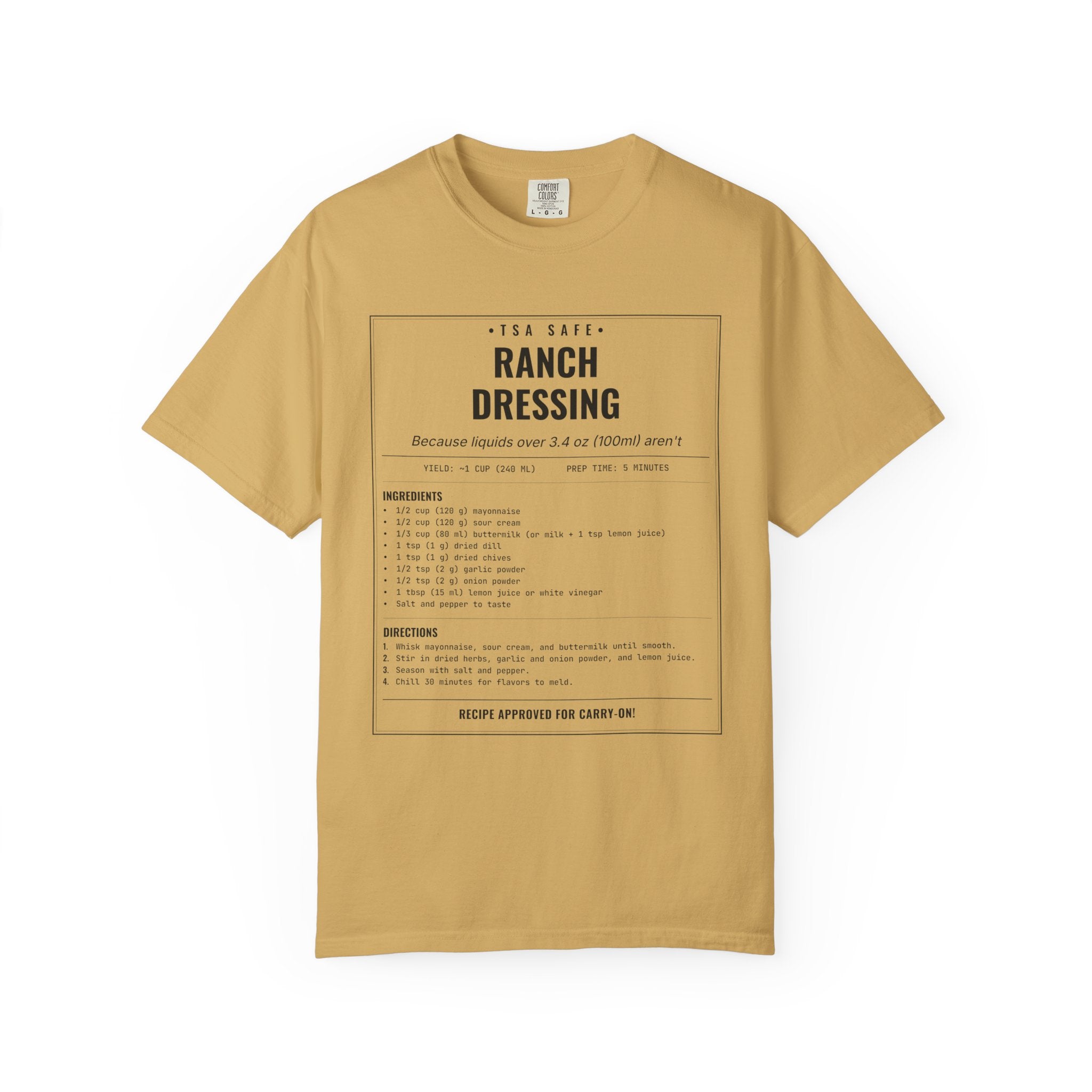 TSA-Safe Ranch Dressing | Vintage Recipe Card T-Shirt — Black Ink