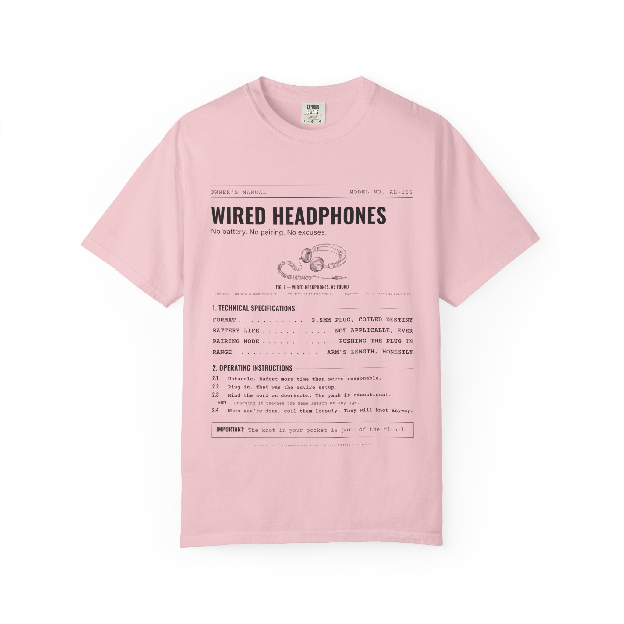 Wired Headphones Spec Sheet Shirt | Analog Life Vintage Tee in Blossom