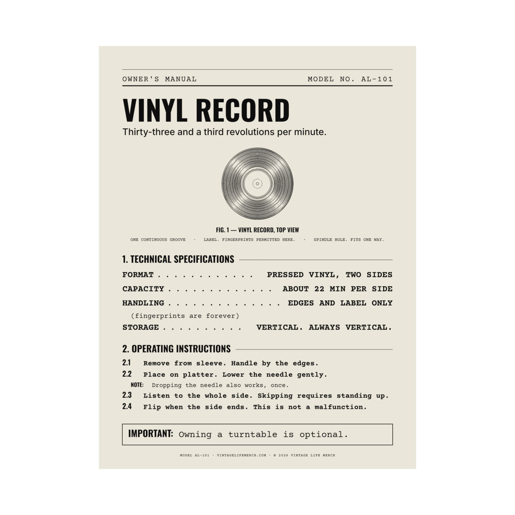 Vinyl Record Owner's Manual Poster | Retro Analog Life Wall Art