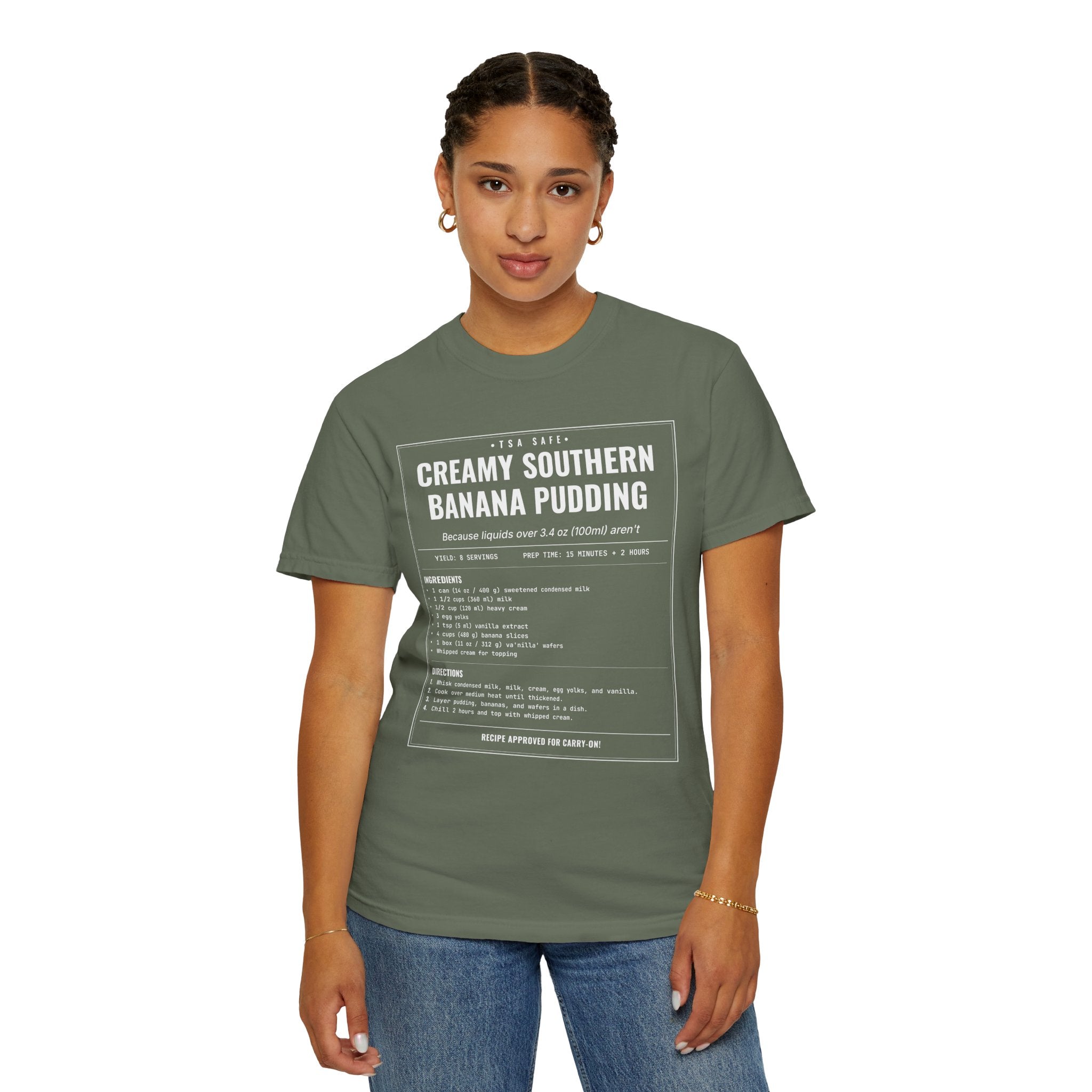 Creamy Southern Banana Pudding | Vintage Recipe Card T-Shirt — White Ink