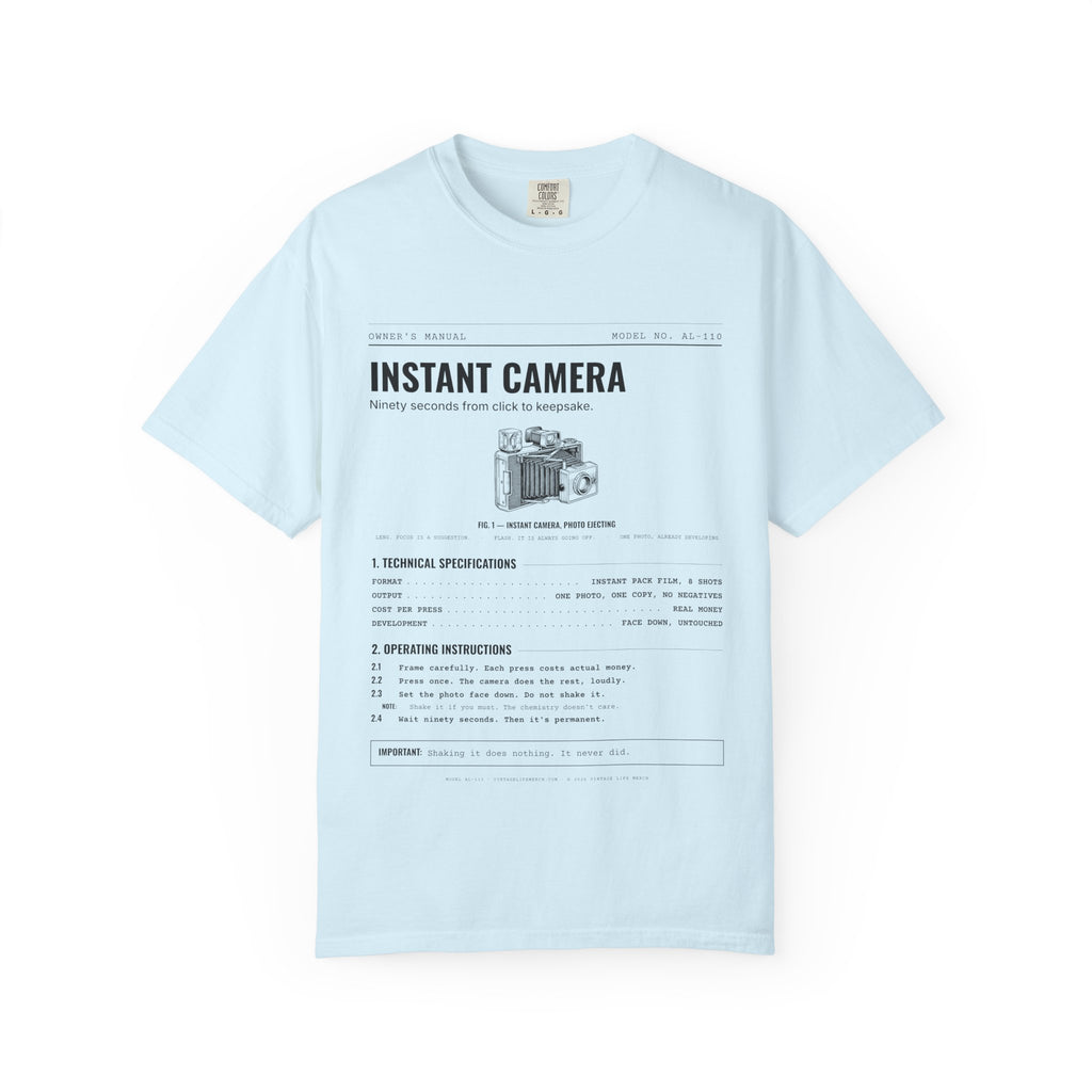 Instant Camera Spec Sheet Shirt | Analog Life Vintage Tee in Chambray