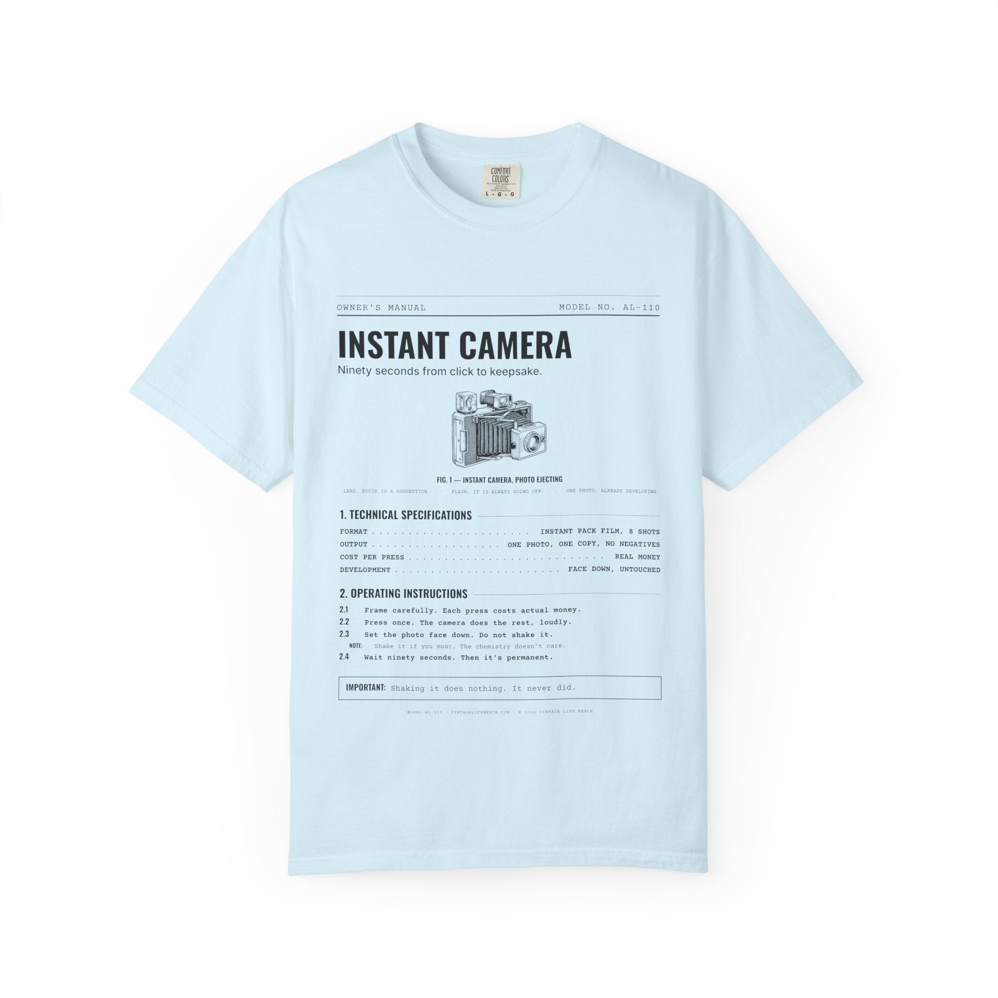 Instant Camera Spec Sheet Shirt | Analog Life Vintage Tee in Chambray