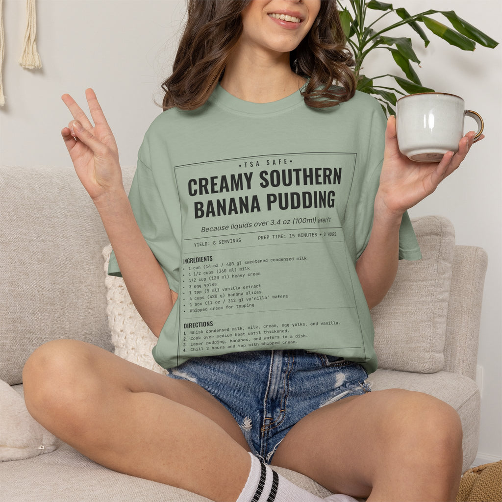 Creamy Southern Banana Pudding | Vintage Recipe Card T-Shirt — Black Ink