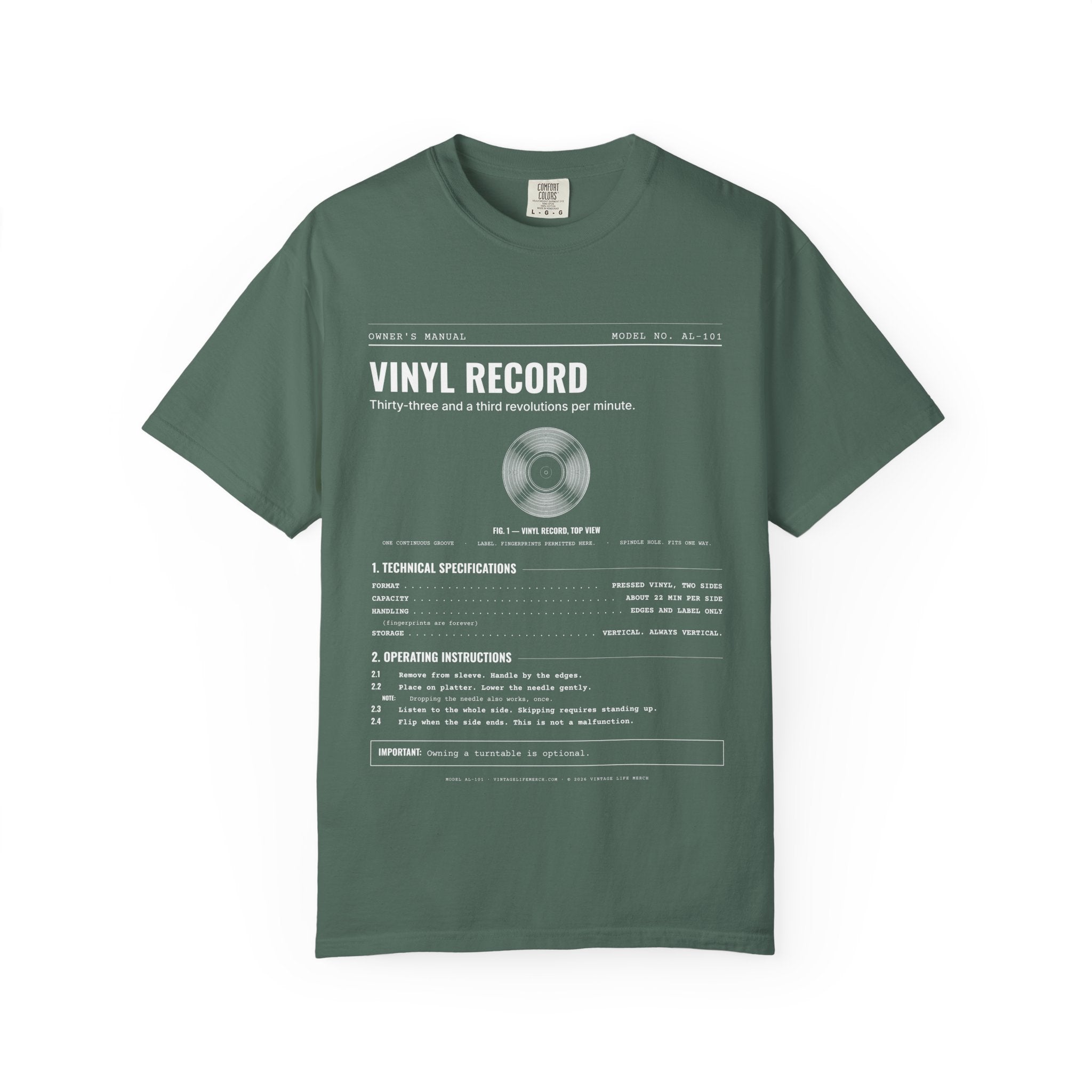 Vinyl Record Spec Sheet Shirt | Analog Life Vintage Tee in Blue Spruce