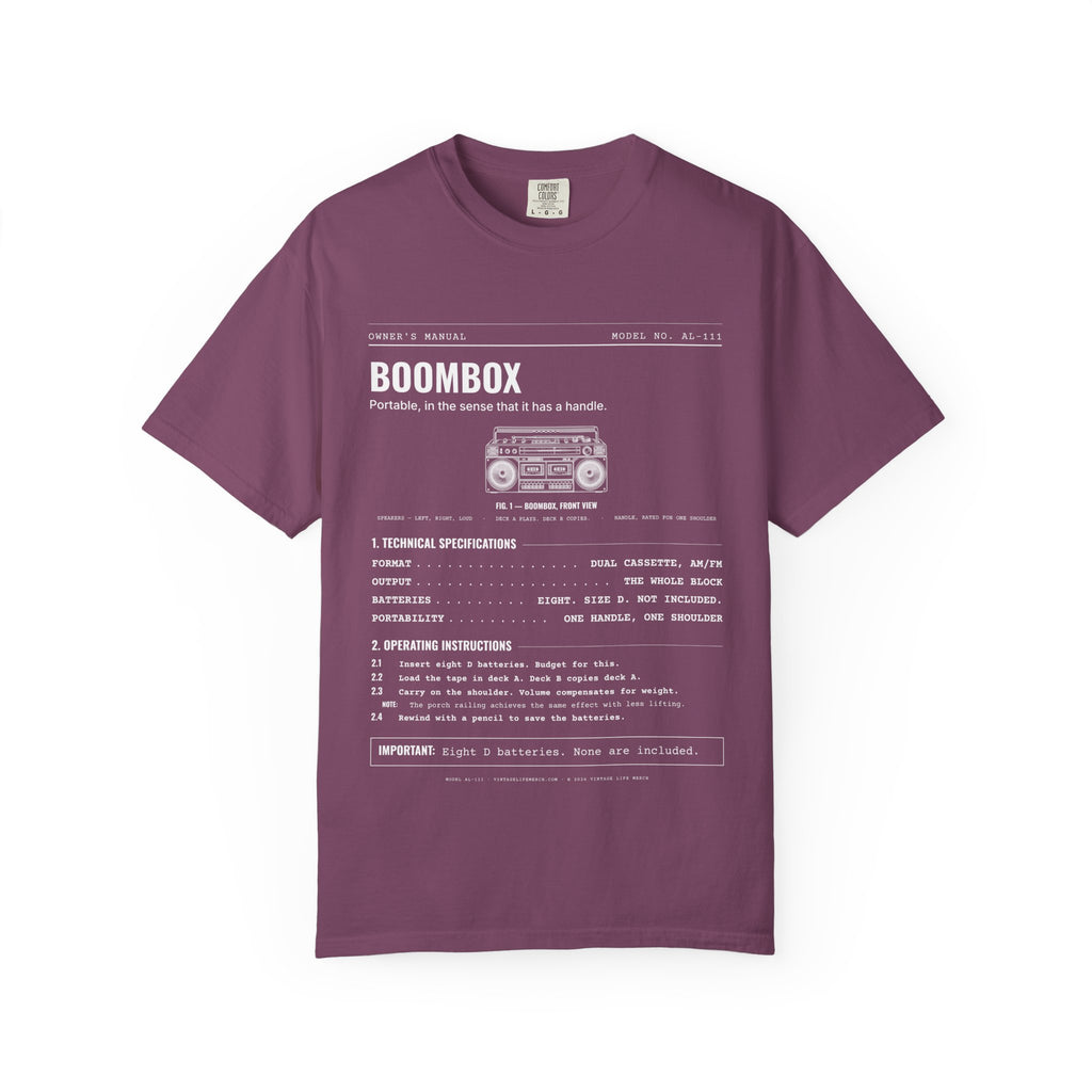 Boombox Spec Sheet Shirt | Analog Life Vintage Tee in Berry