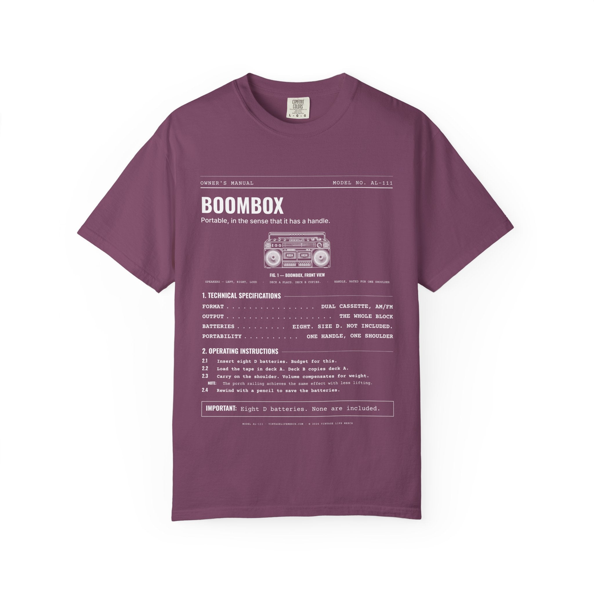 Boombox Spec Sheet Shirt | Analog Life Vintage Tee in Berry