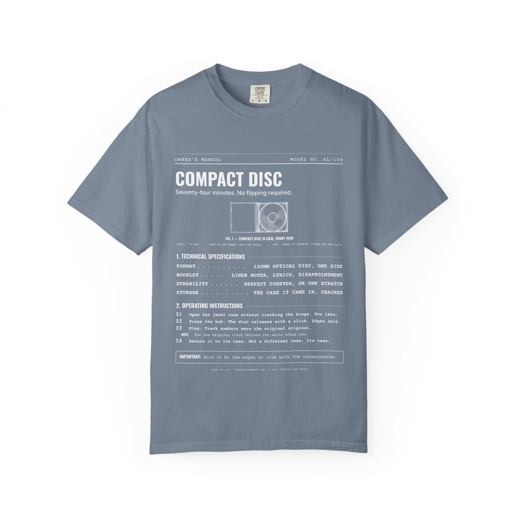 Compact Disc Spec Sheet Shirt | Analog Life Vintage Tee in Blue Jean