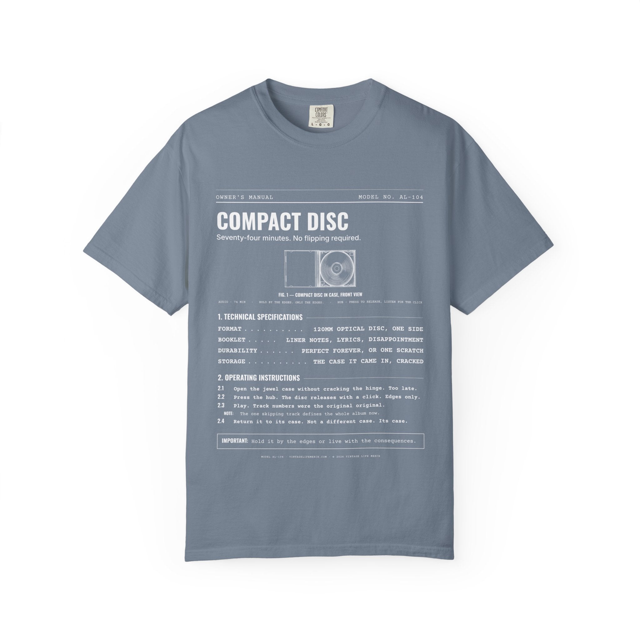 Compact Disc Spec Sheet Shirt | Analog Life Vintage Tee in Blue Jean