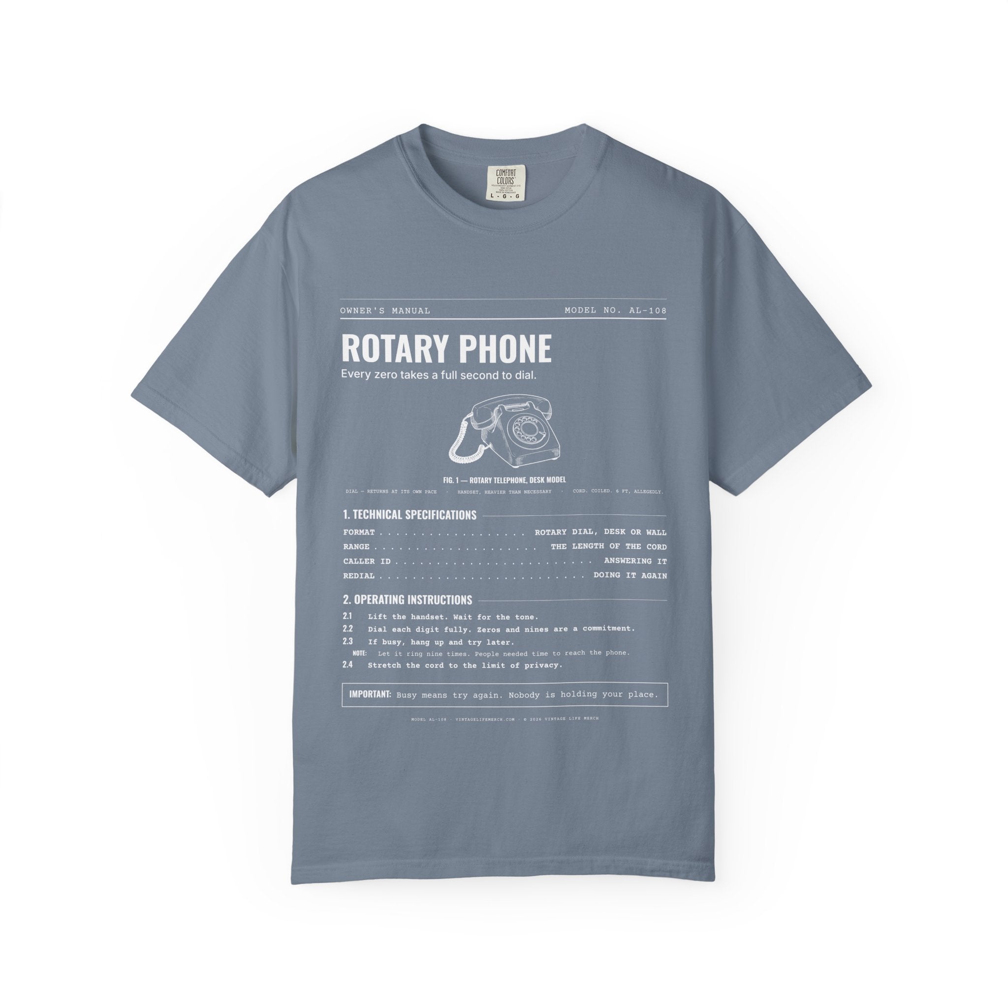 Rotary Phone Spec Sheet Shirt | Analog Life Vintage Tee in Blue Jean