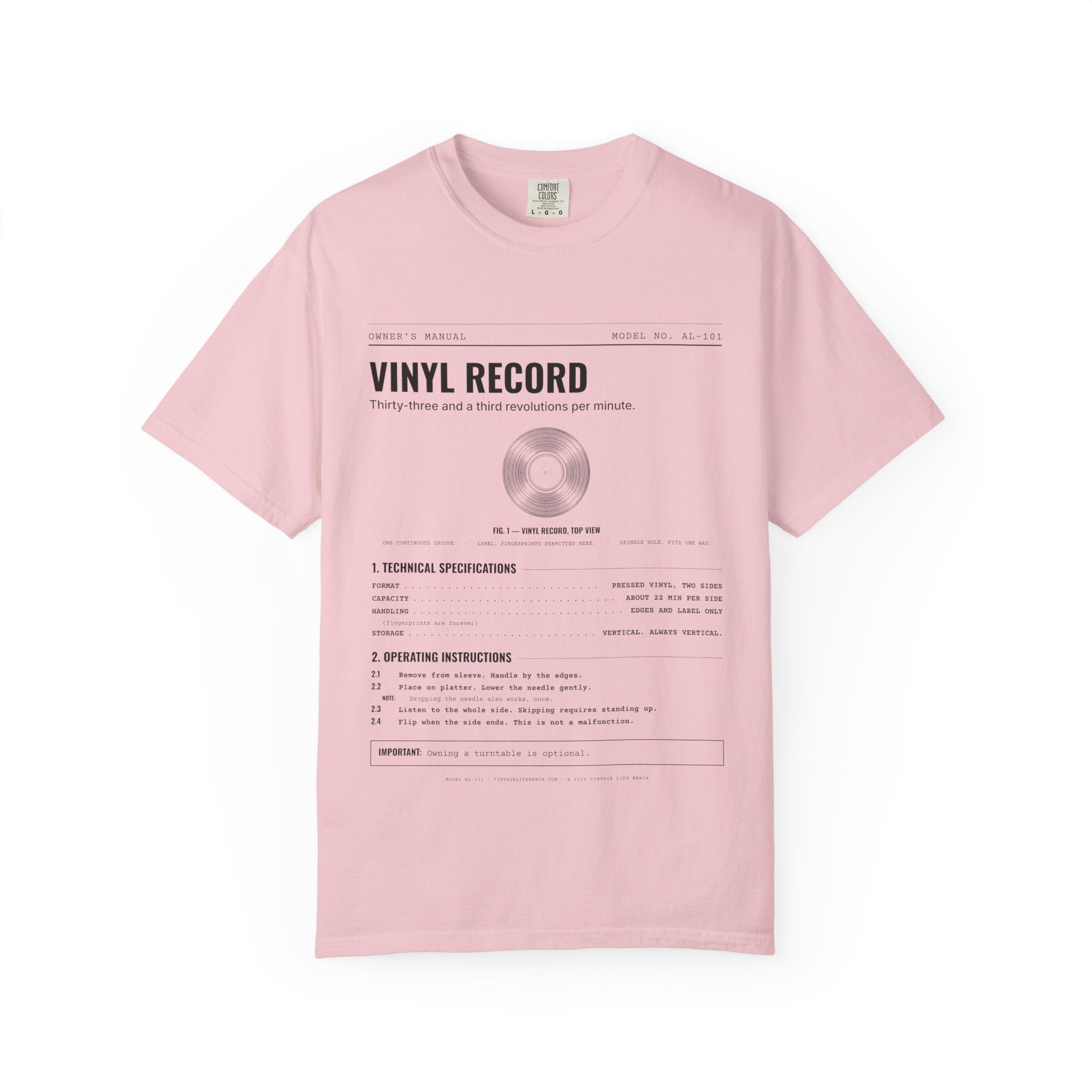 Vinyl Record Spec Sheet Shirt | Analog Life Vintage Tee in Blossom