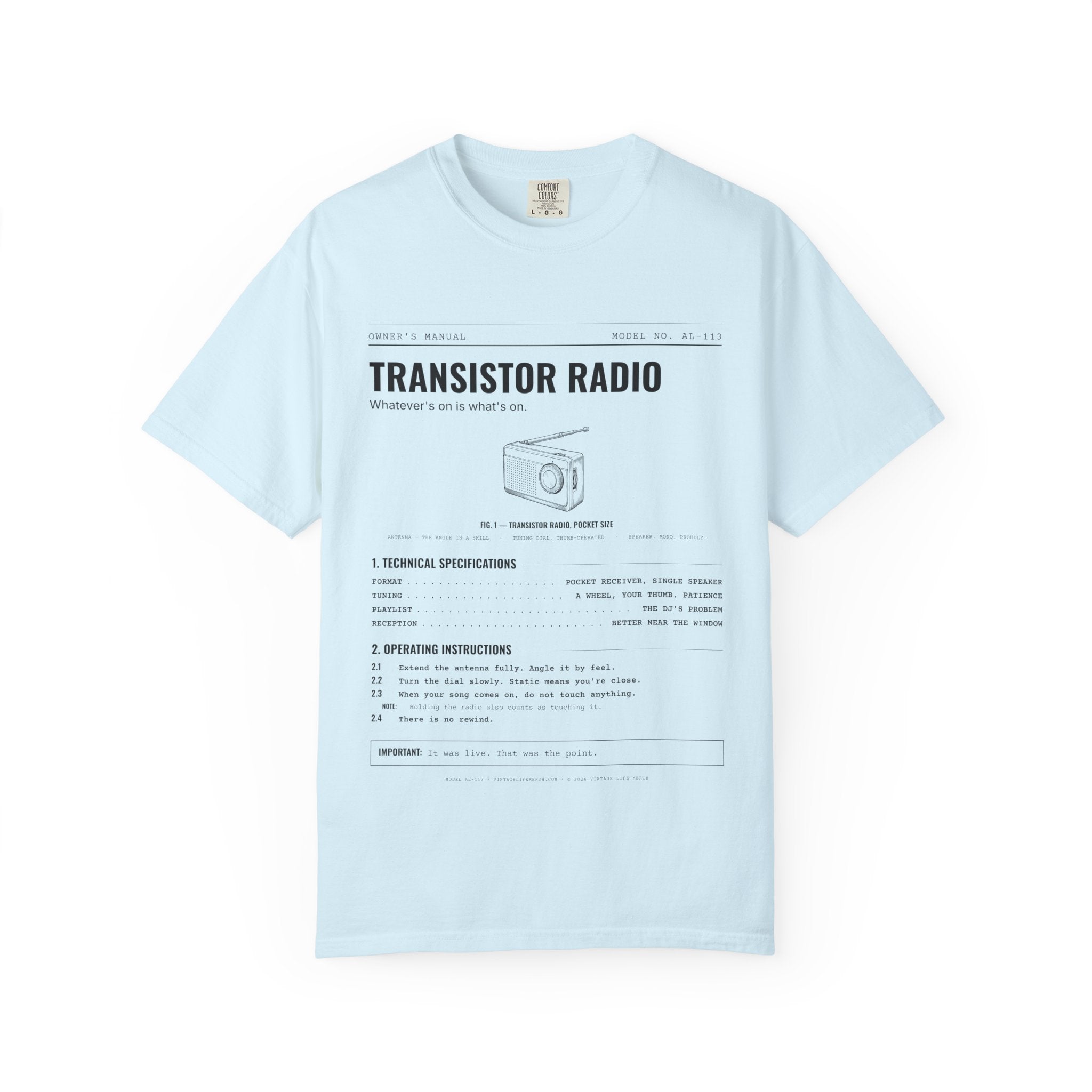 Transistor Radio Spec Sheet Shirt | Analog Life Vintage Tee in Chambray