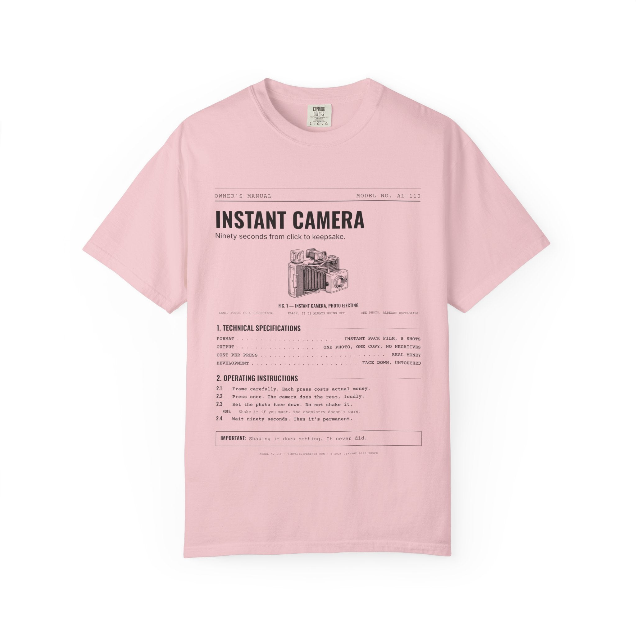 Instant Camera Spec Sheet Shirt | Analog Life Vintage Tee in Blossom