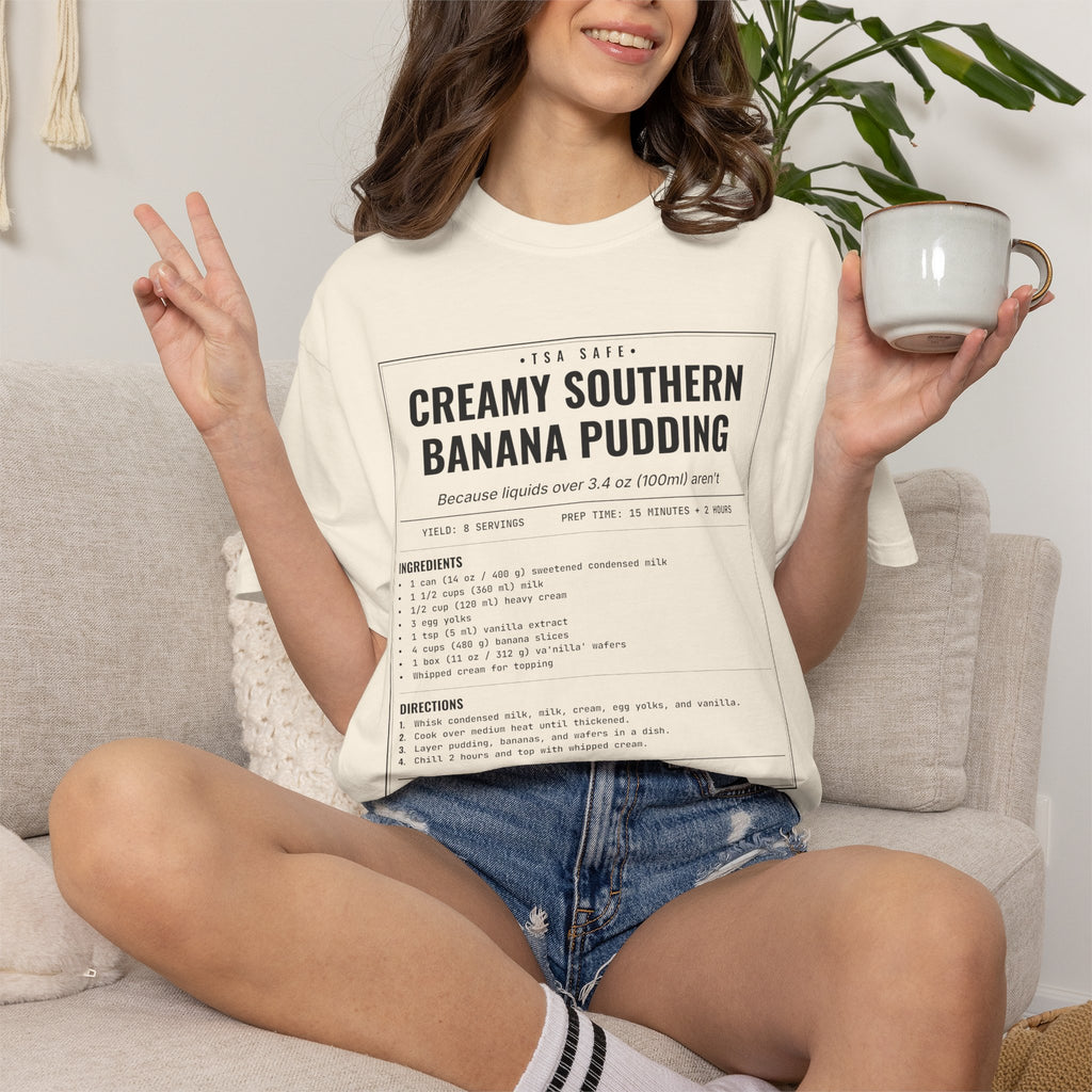 Creamy Southern Banana Pudding | Vintage Recipe Card T-Shirt — Black Ink