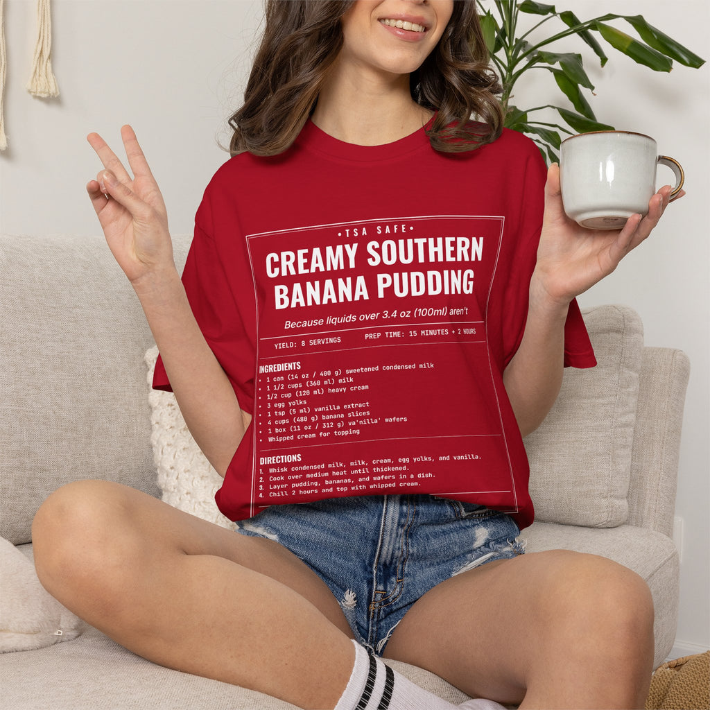 Creamy Southern Banana Pudding | Vintage Recipe Card T-Shirt — White Ink